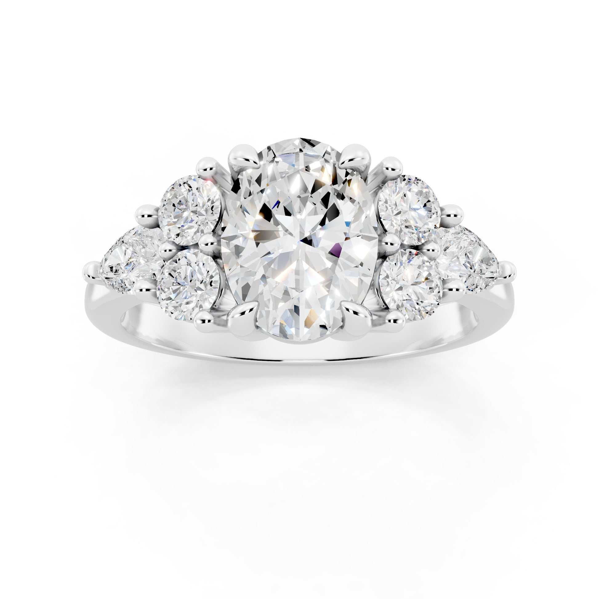 Customizable 1ct center Lab Diamond with Pear Diamonds on the sides