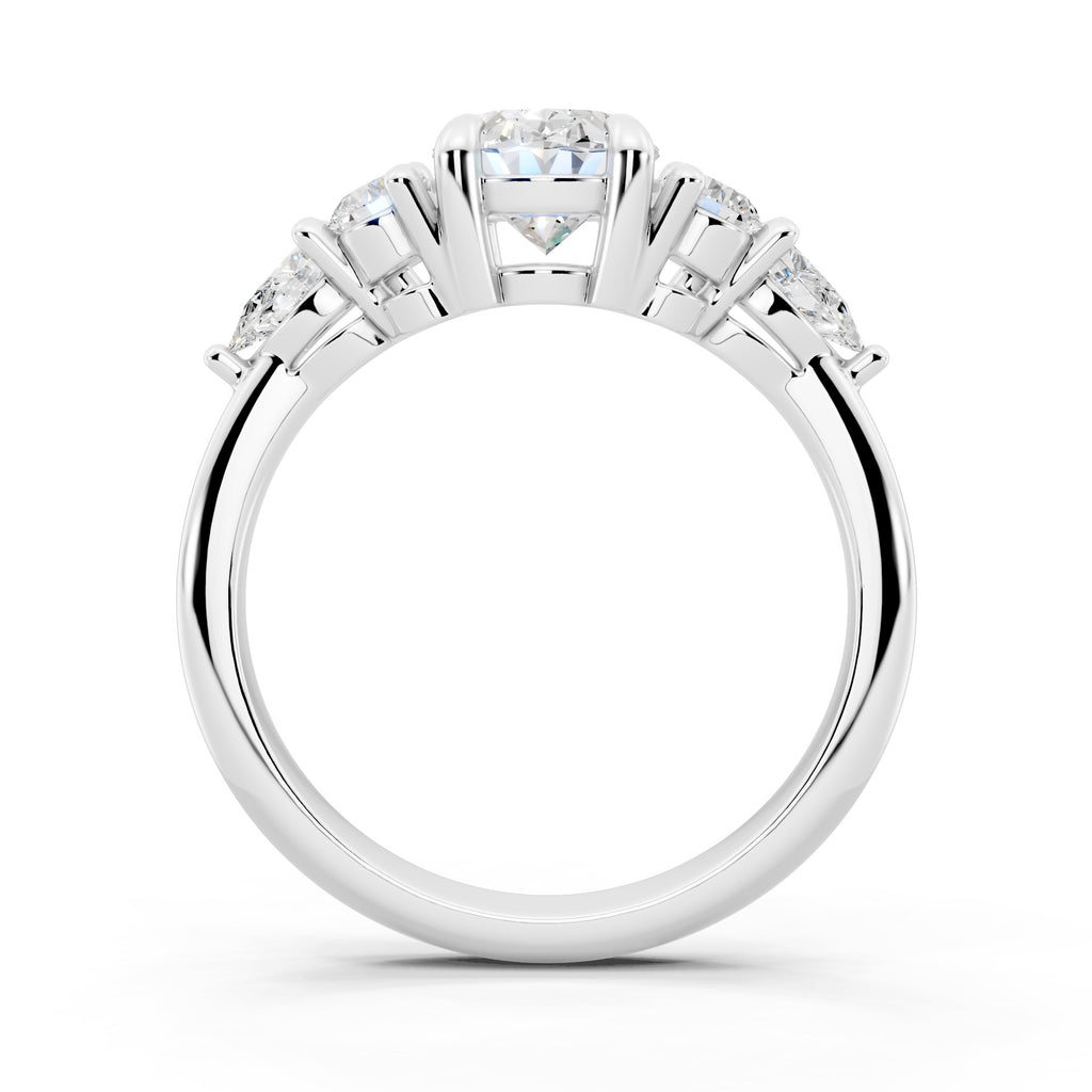 Customizable 1ct center Lab Diamond with Pear Diamonds on the sides