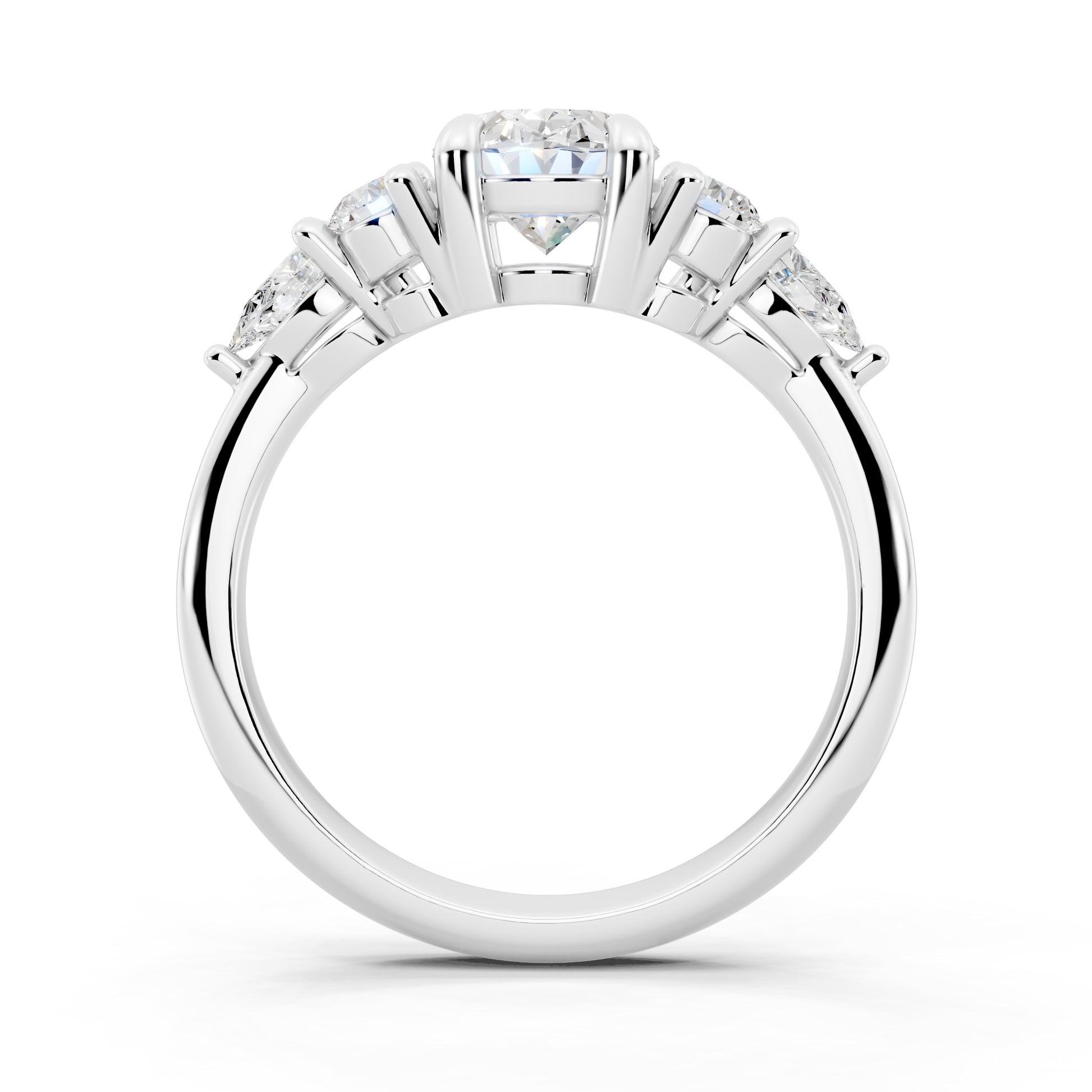 Customizable 1ct center Lab Diamond with Pear Diamonds on the sides