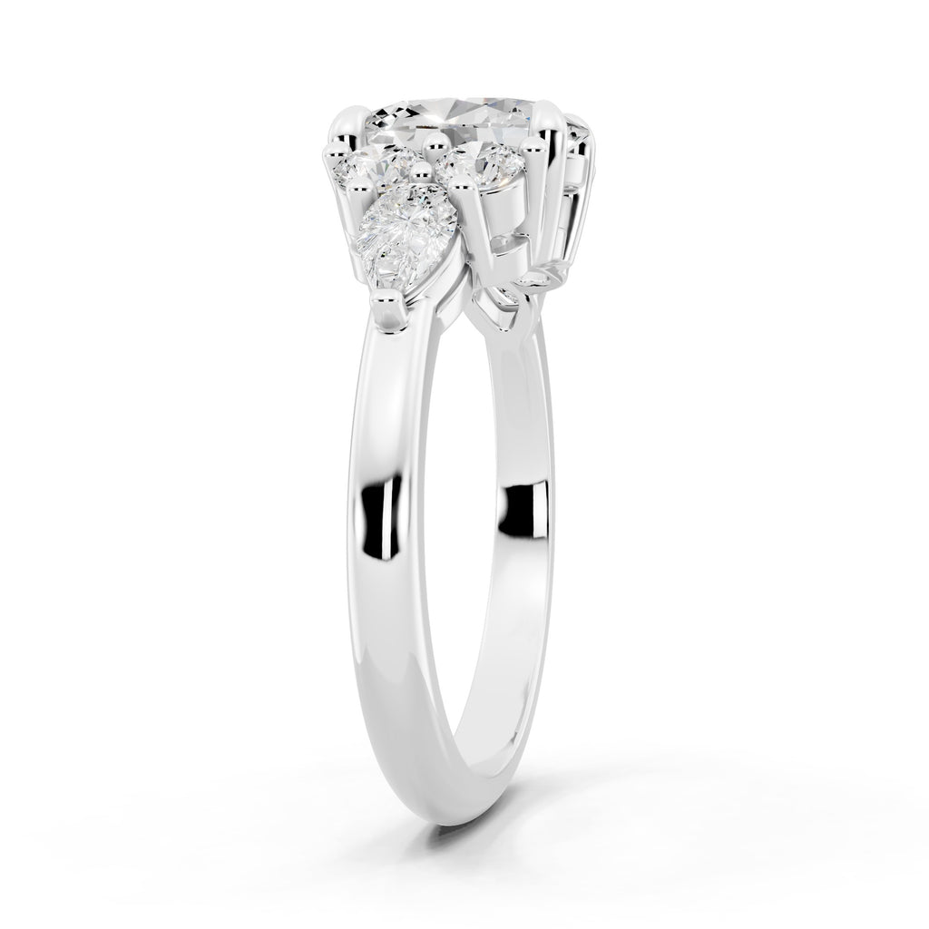 Customizable 1ct center Lab Diamond with Pear Diamonds on the sides