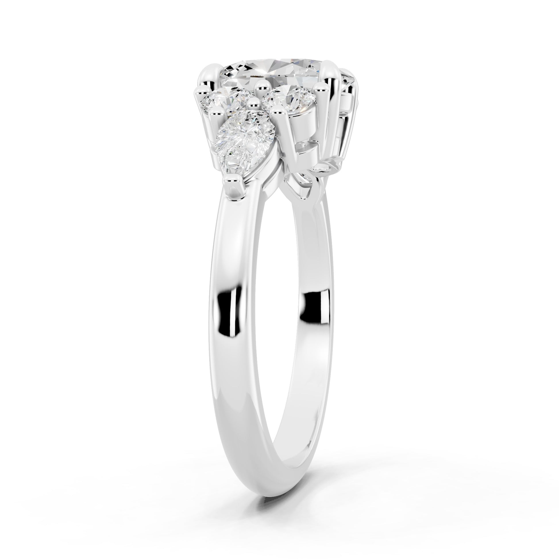 Customizable 1ct center Lab Diamond with Pear Diamonds on the sides