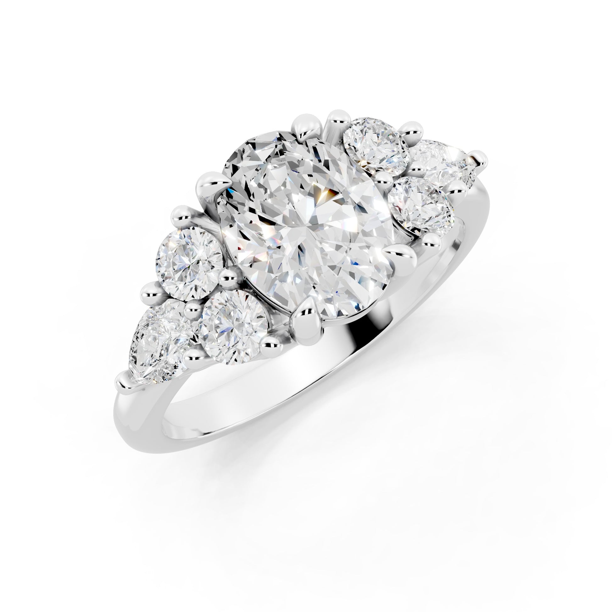 Customizable 1ct center Lab Diamond with Pear Diamonds on the sides