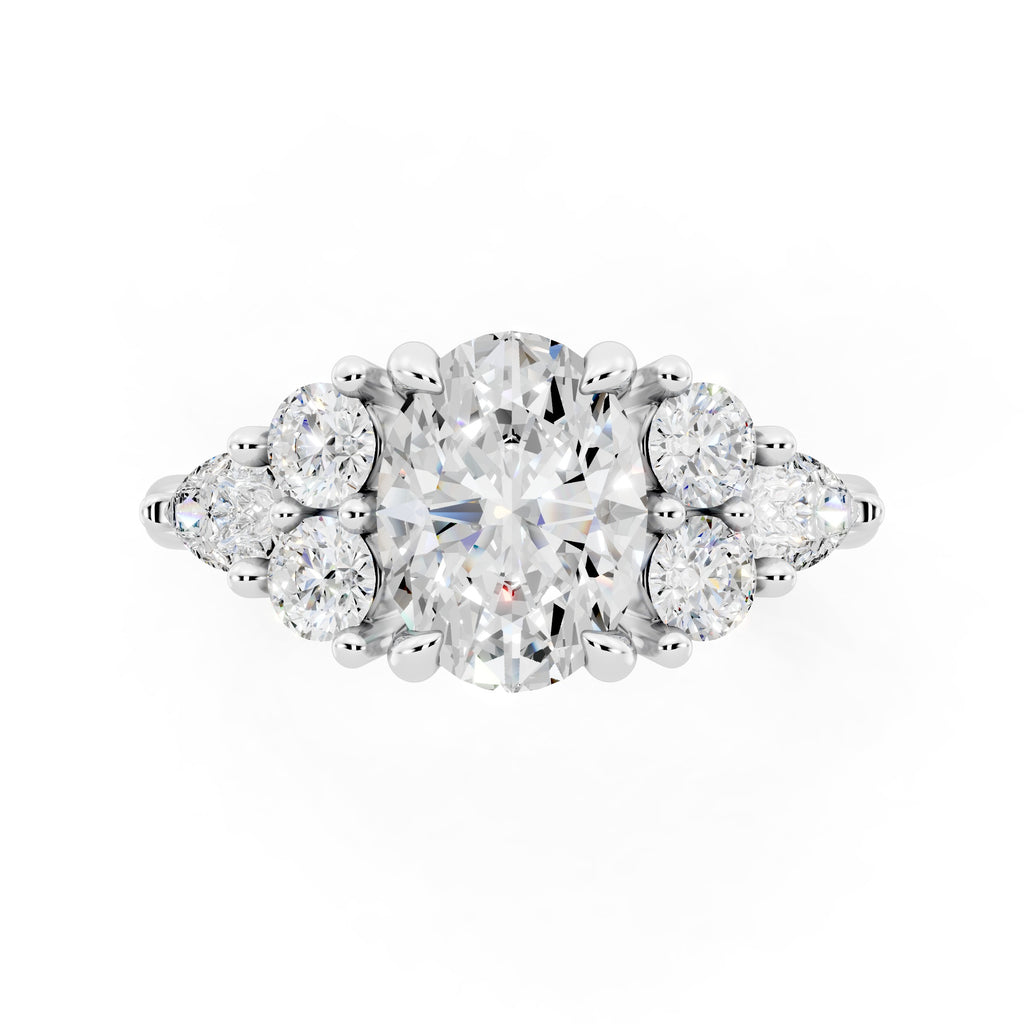 Customizable 1ct center Lab Diamond with Pear Diamonds on the sides