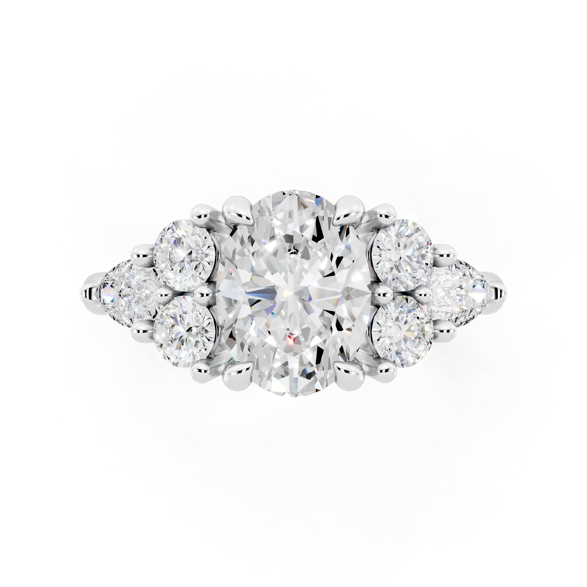 Customizable 1ct center Lab Diamond with Pear Diamonds on the sides