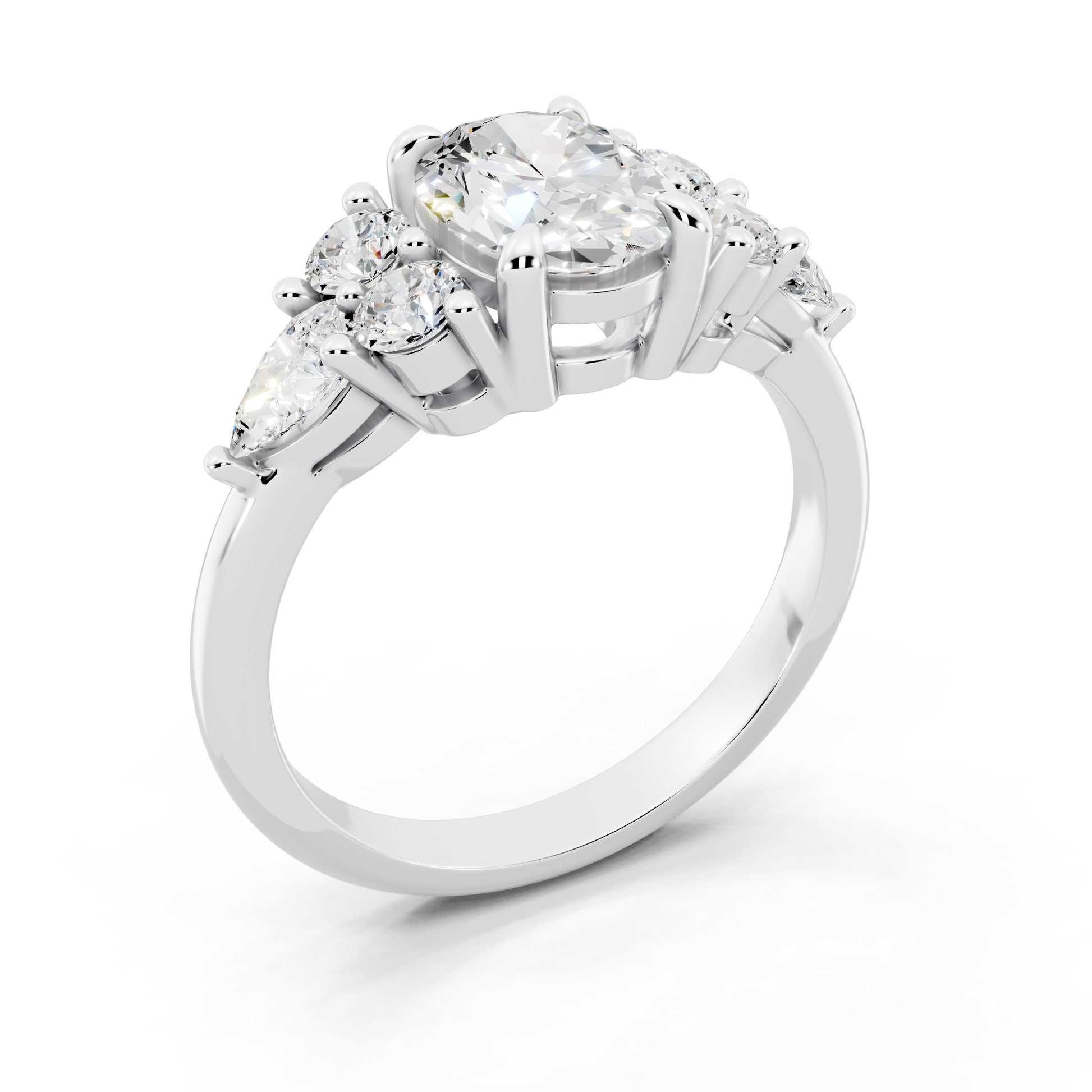 Customizable 1ct center Lab Diamond with Pear Diamonds on the sides