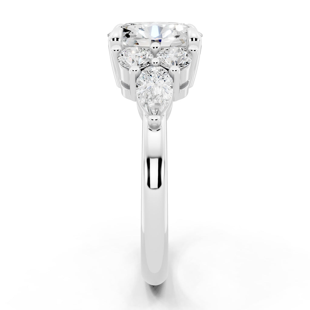 Customizable 1ct center Lab Diamond with Pear Diamonds on the sides
