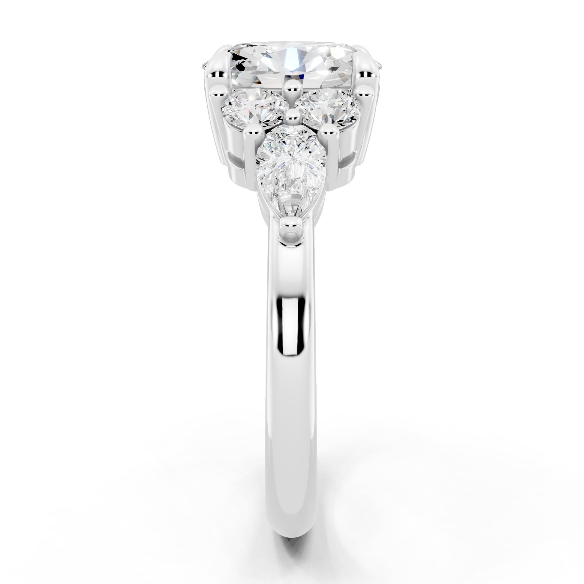 Customizable 1ct center Lab Diamond with Pear Diamonds on the sides