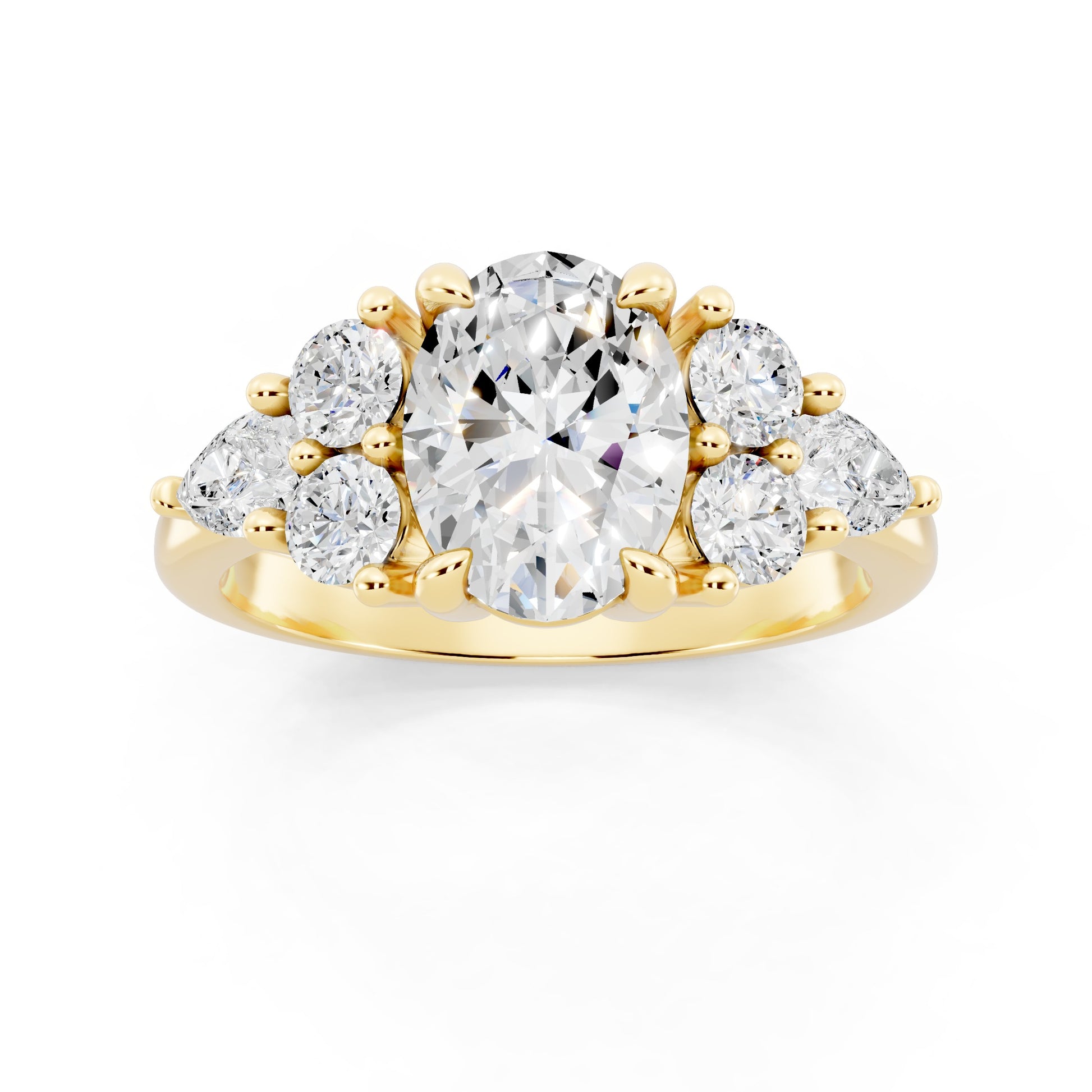 Customizable 1ct center Lab Diamond with Pear Diamonds on the sides