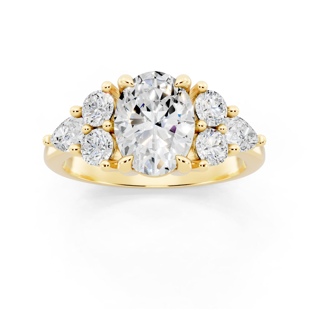Customizable 1ct center Lab Diamond with Pear Diamonds on the sides