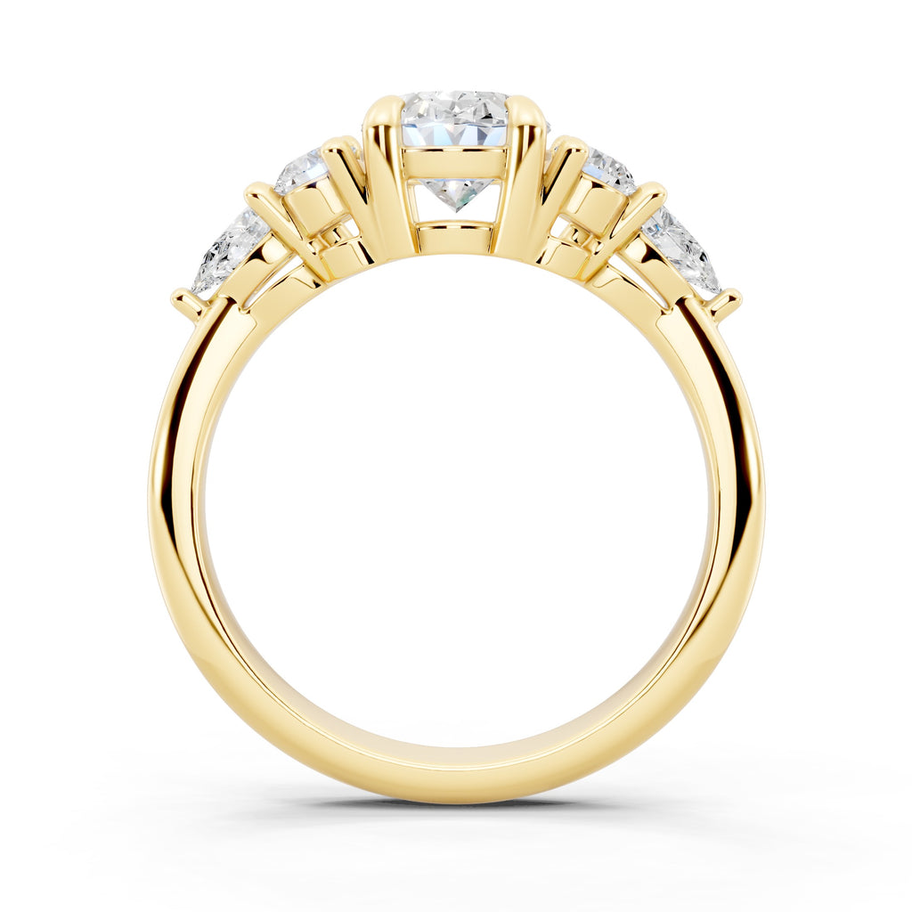 Customizable 1ct center Lab Diamond with Pear Diamonds on the sides