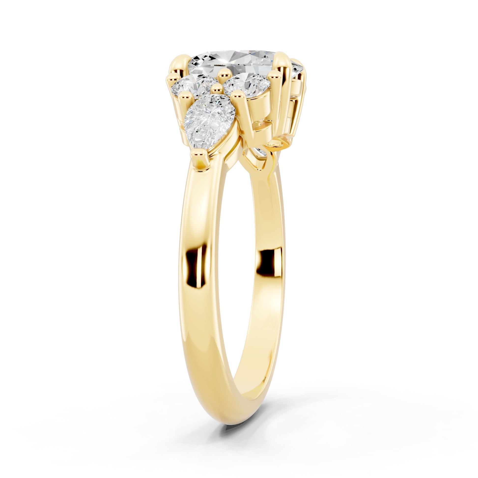 Customizable 1ct center Lab Diamond with Pear Diamonds on the sides