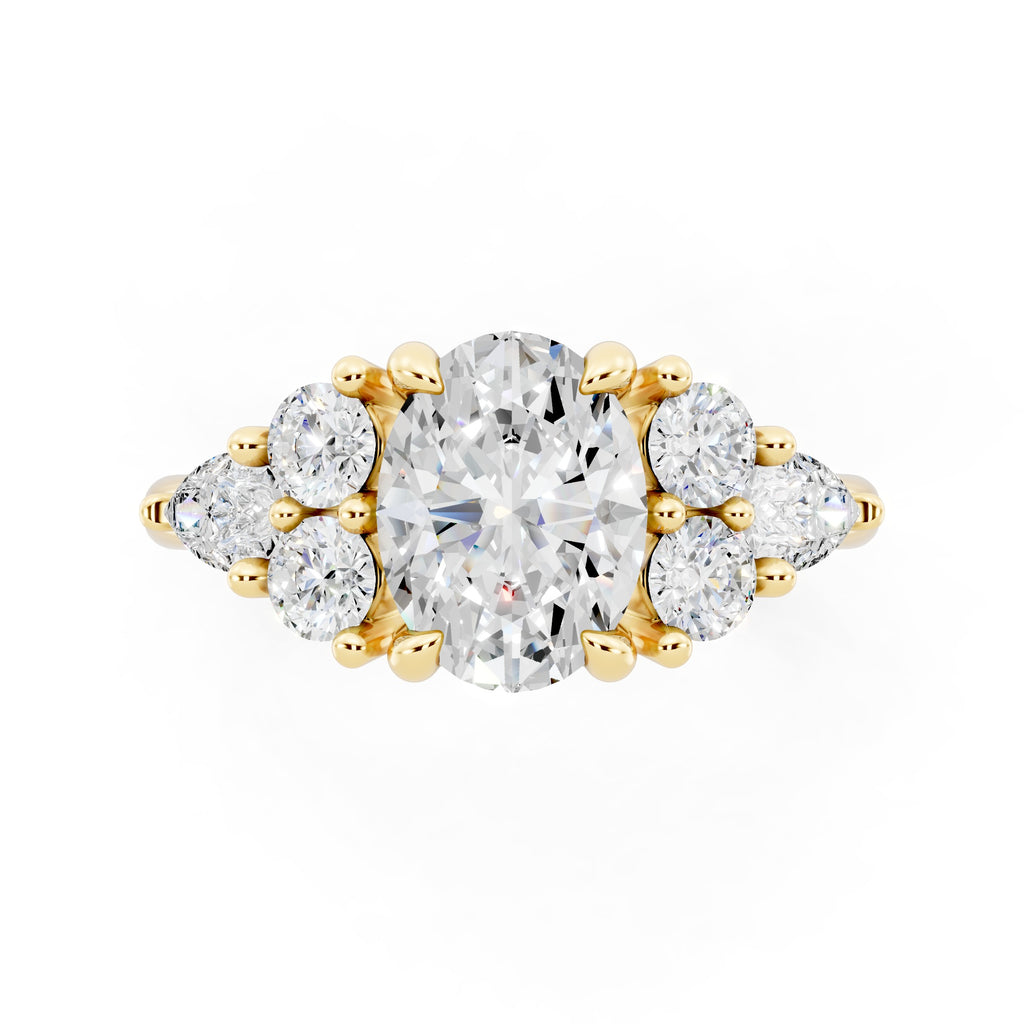 Customizable 1ct center Lab Diamond with Pear Diamonds on the sides