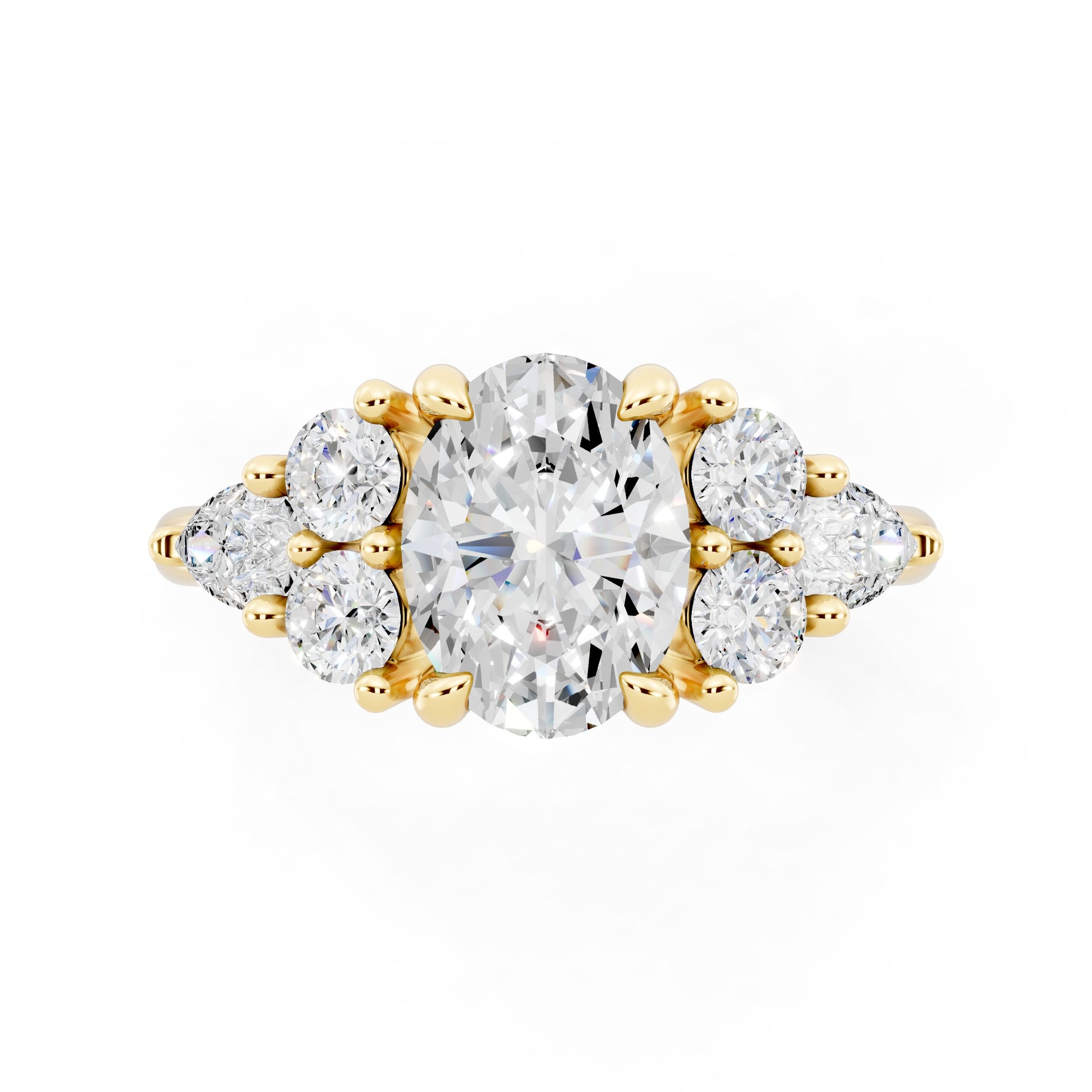 Customizable 1ct center Lab Diamond with Pear Diamonds on the sides