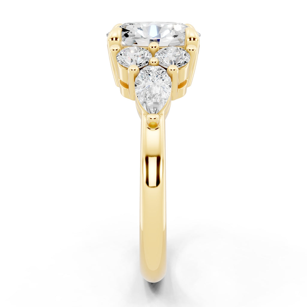 Customizable 1ct center Lab Diamond with Pear Diamonds on the sides