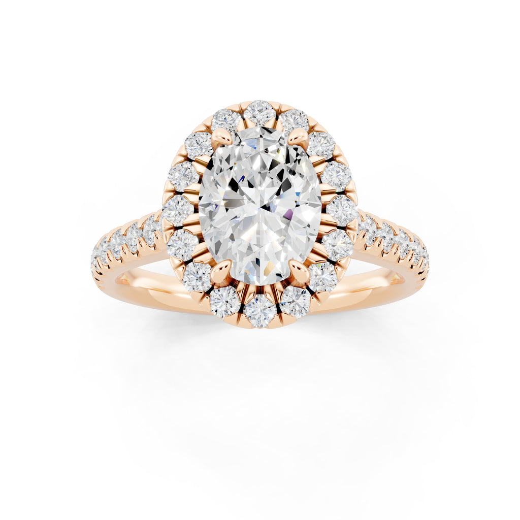 Customizable 1ct Halo Oval cut Lab Diamond Cathedral setting Engagement Ring