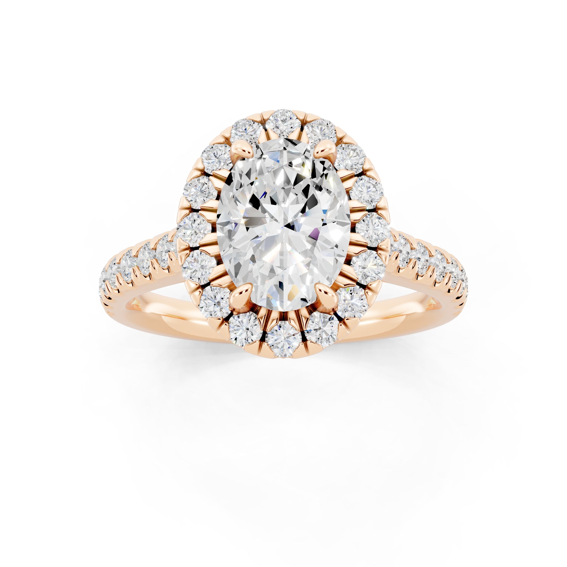 Customizable 1ct Halo Oval cut Lab Diamond Cathedral setting Engagement Ring