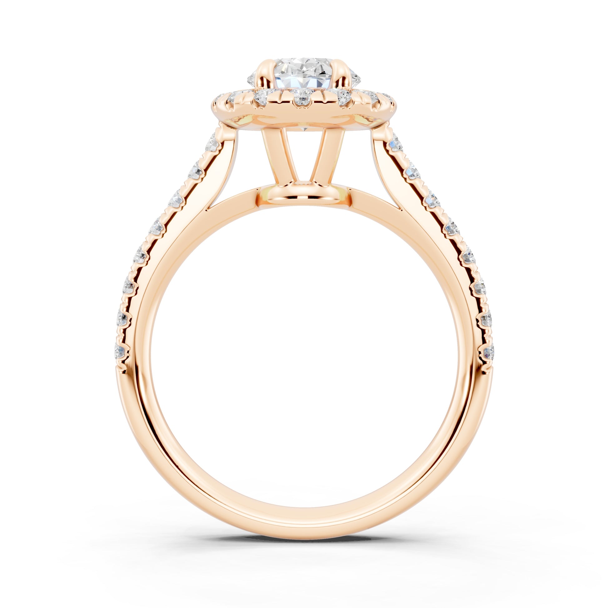 Customizable 1ct Halo Oval cut Lab Diamond Cathedral setting Engagement Ring