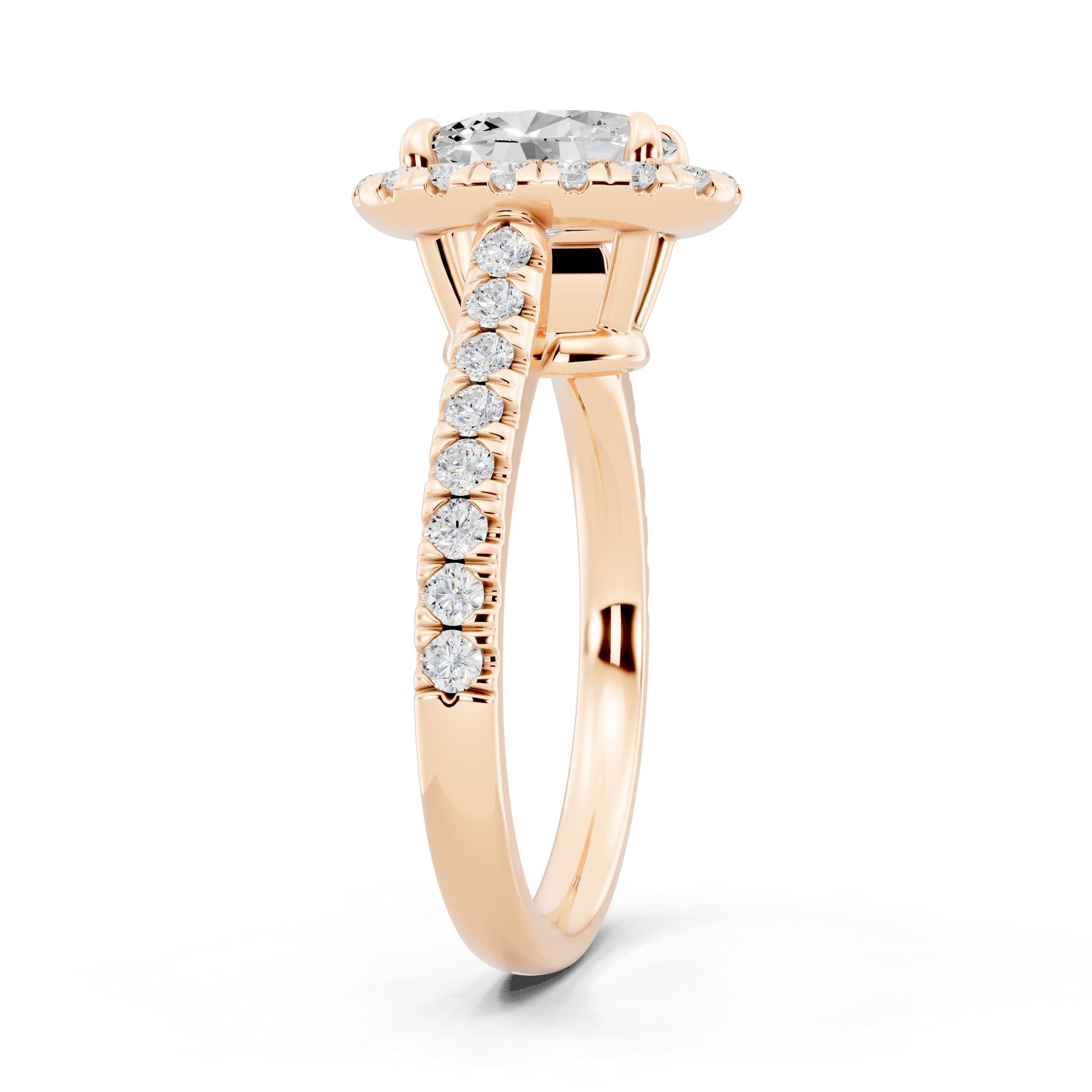 Customizable 1ct Halo Oval cut Lab Diamond Cathedral setting Engagement Ring