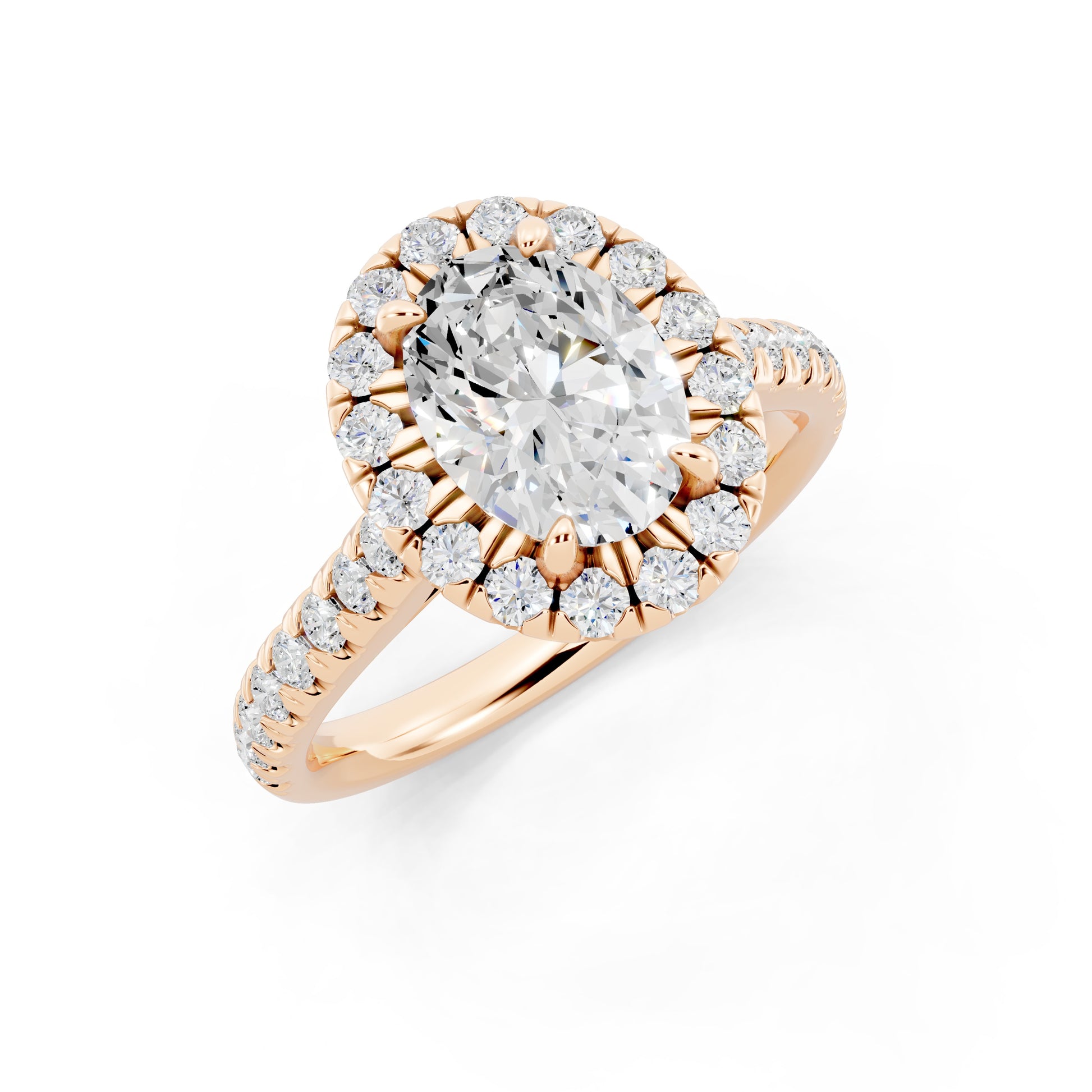 Customizable 1ct Halo Oval cut Lab Diamond Cathedral setting Engagement Ring