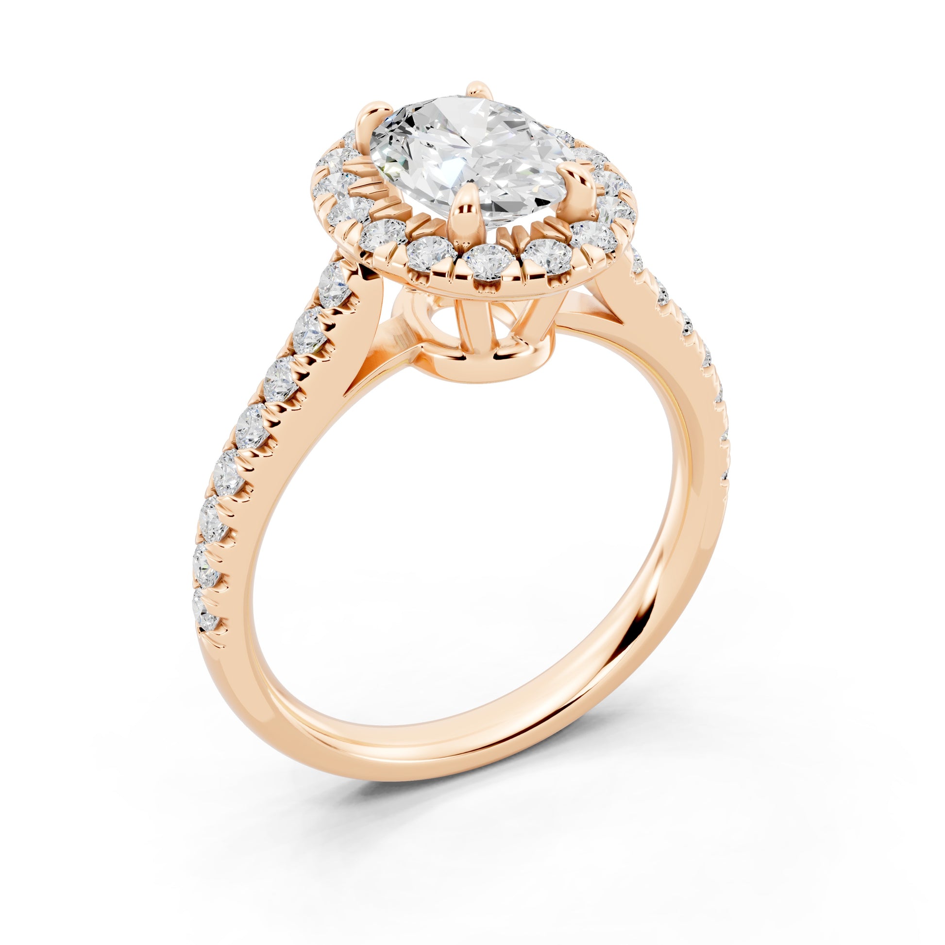 Customizable 1ct Halo Oval cut Lab Diamond Cathedral setting Engagement Ring