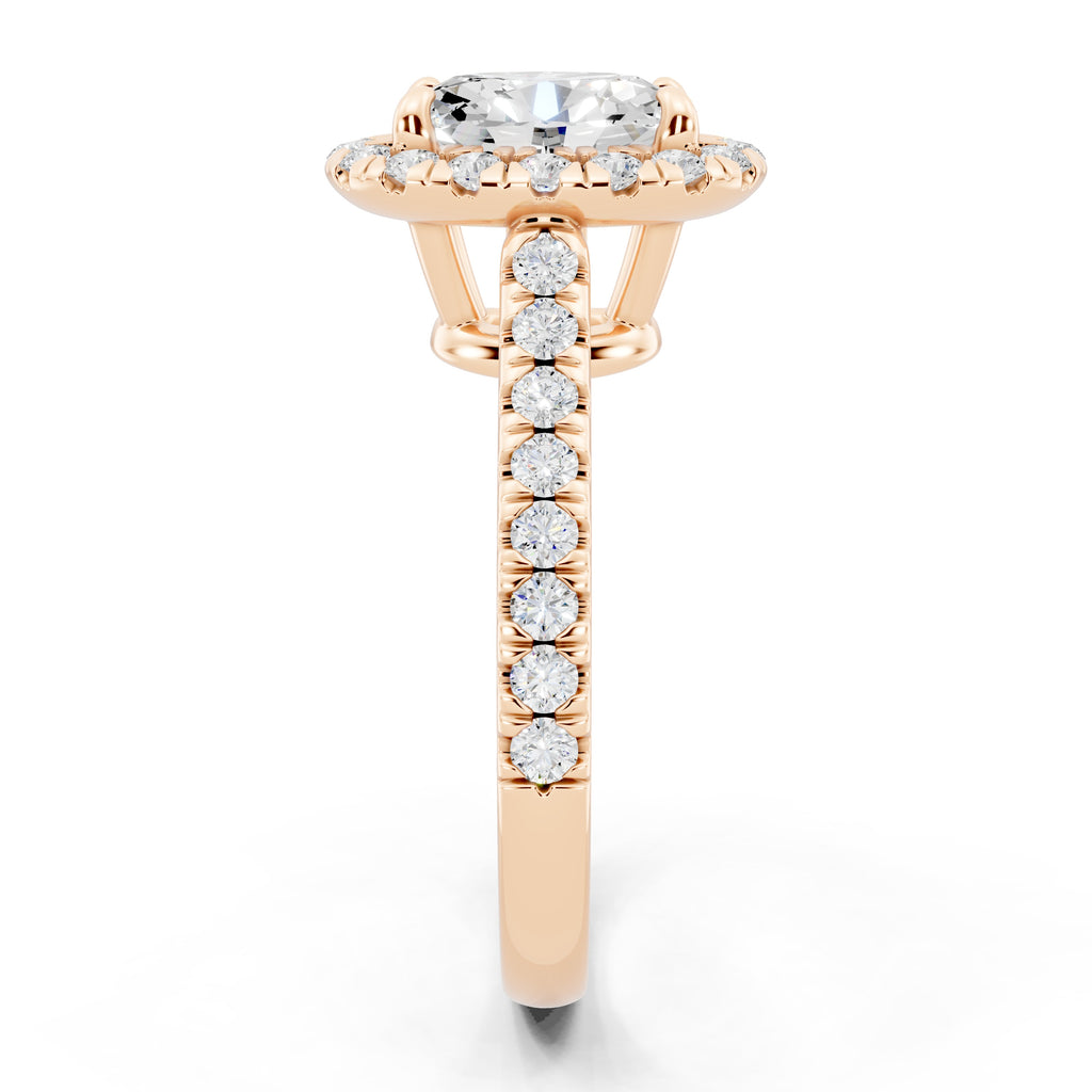 Customizable 1ct Halo Oval cut Lab Diamond Cathedral setting Engagement Ring
