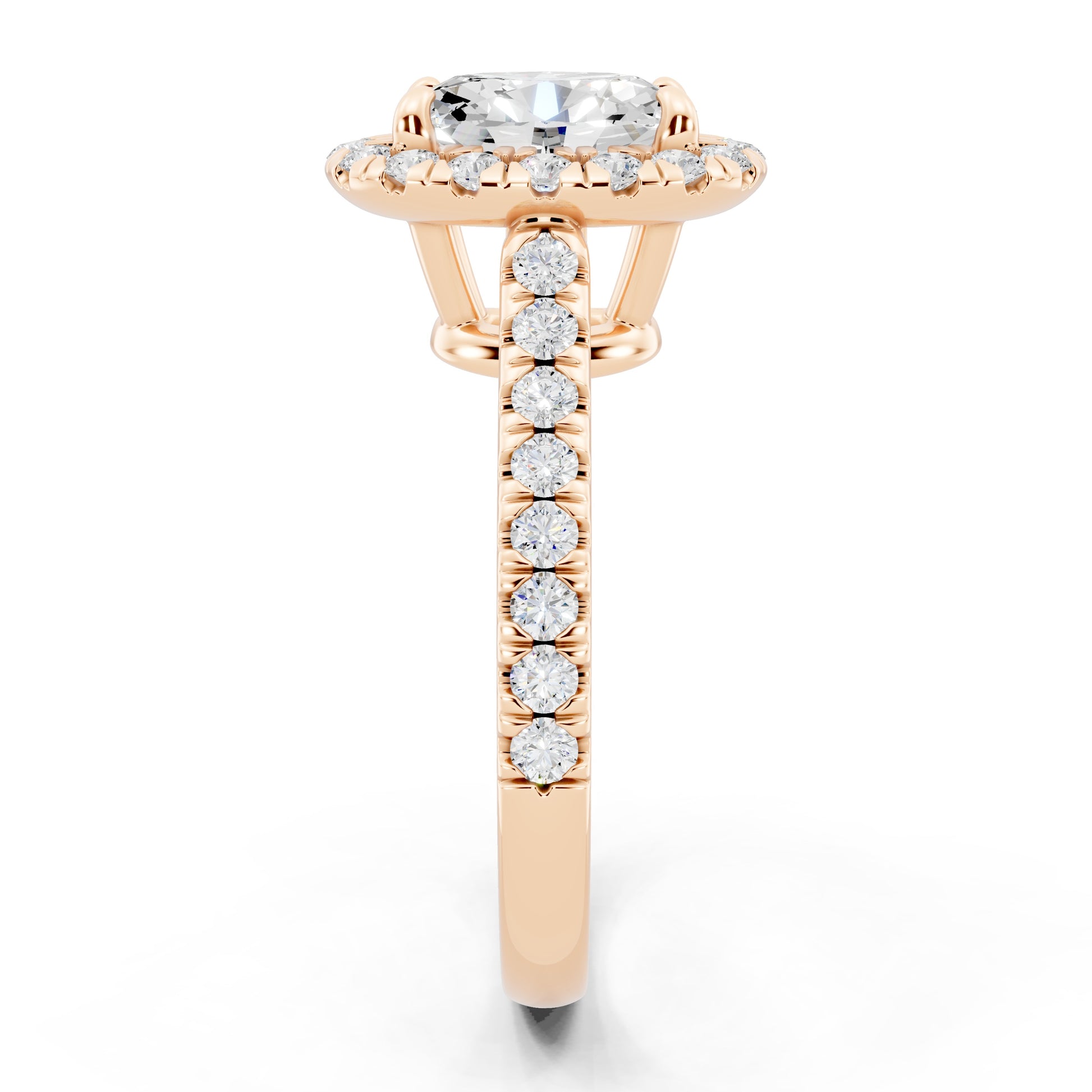Customizable 1ct Halo Oval cut Lab Diamond Cathedral setting Engagement Ring