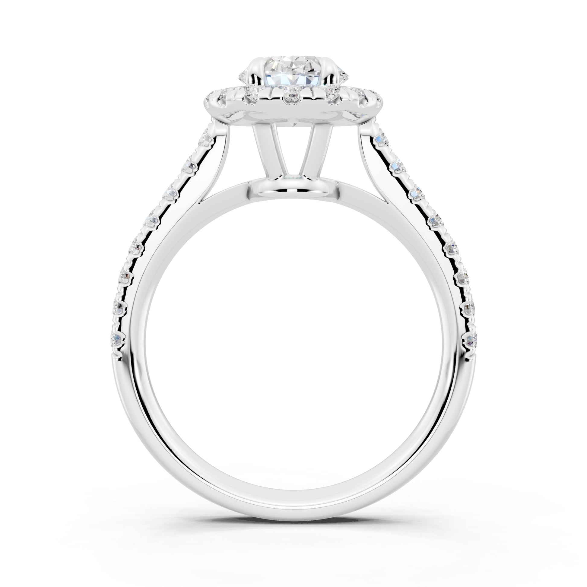 Customizable 1ct Halo Oval cut Lab Diamond Cathedral setting Engagement Ring