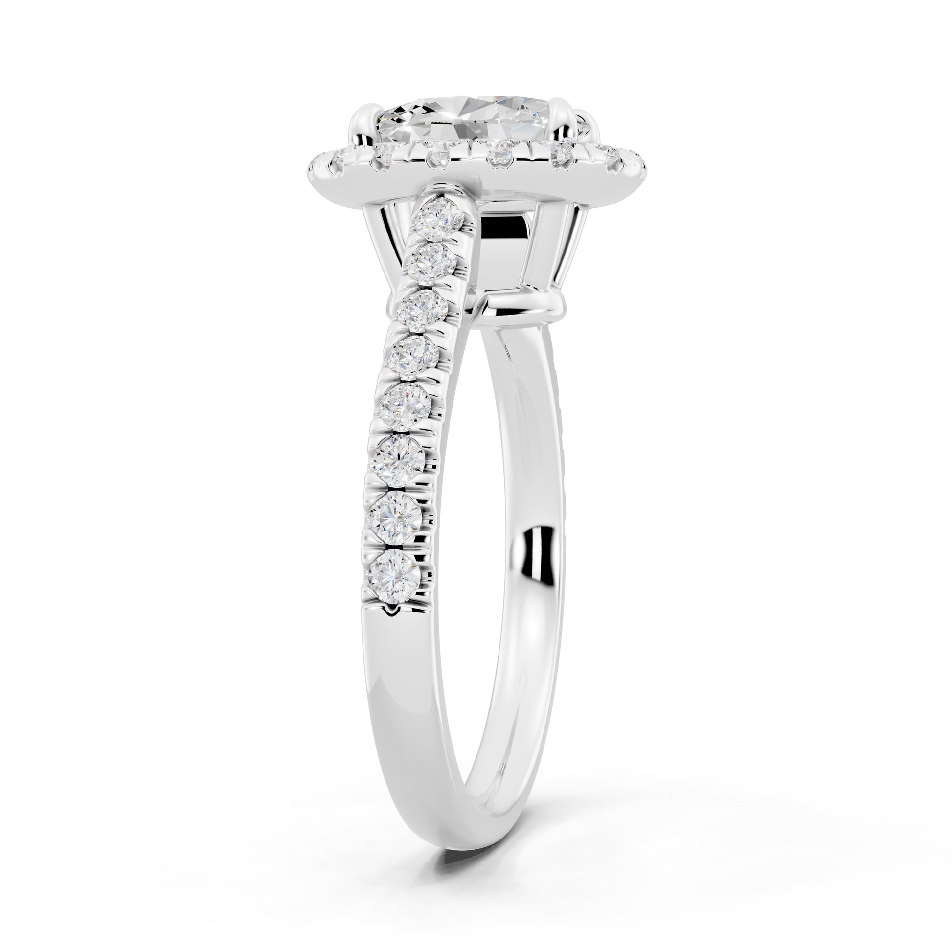 Customizable 1ct Halo Oval cut Lab Diamond Cathedral setting Engagement Ring
