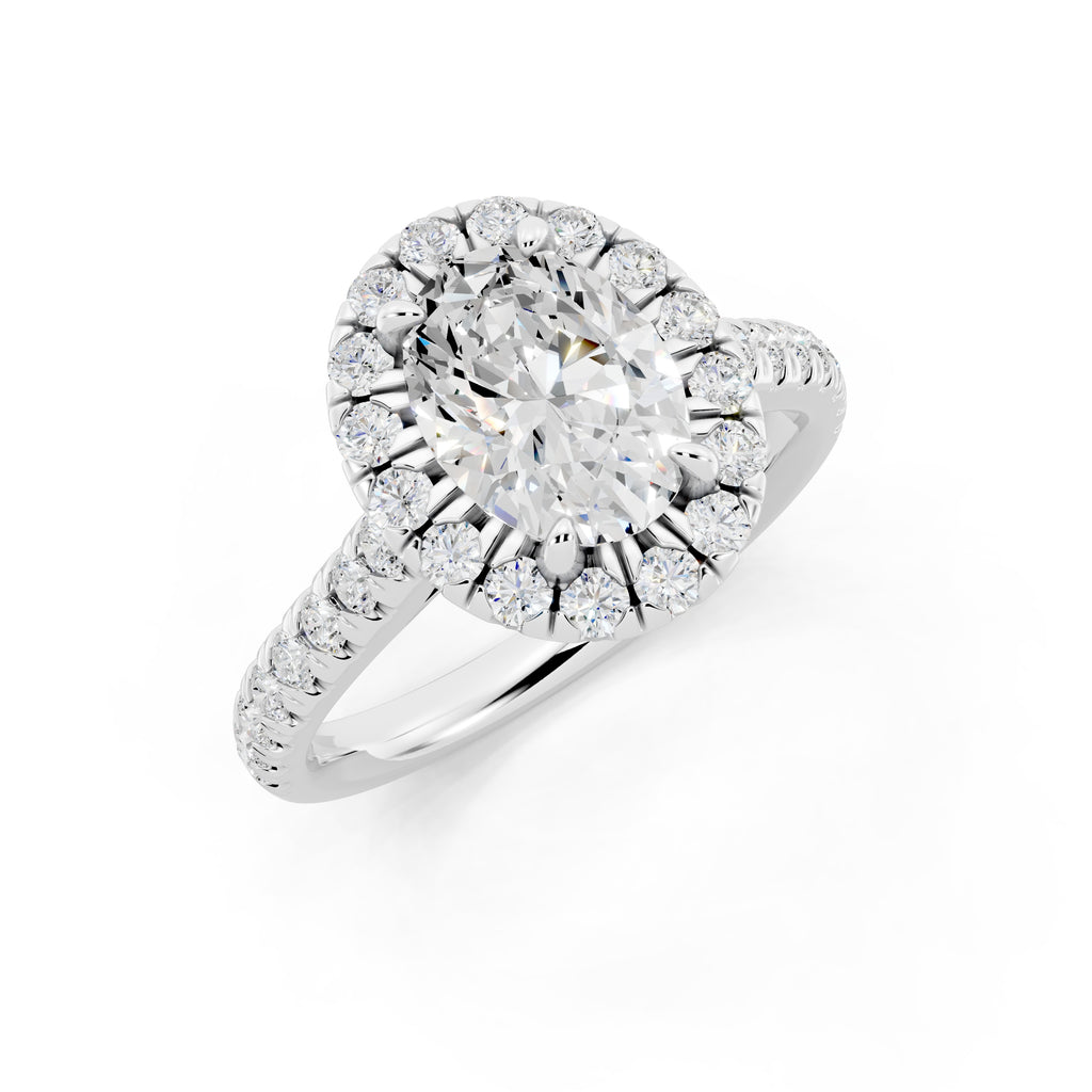 Customizable 1ct Halo Oval cut Lab Diamond Cathedral setting Engagement Ring