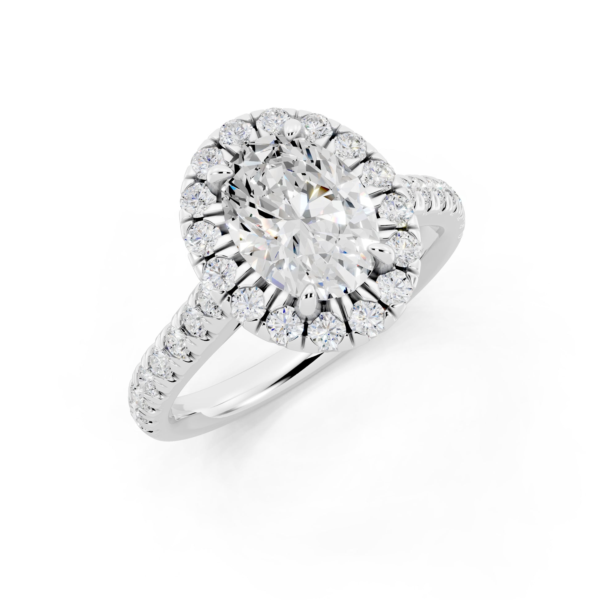 Customizable 1ct Halo Oval cut Lab Diamond Cathedral setting Engagement Ring