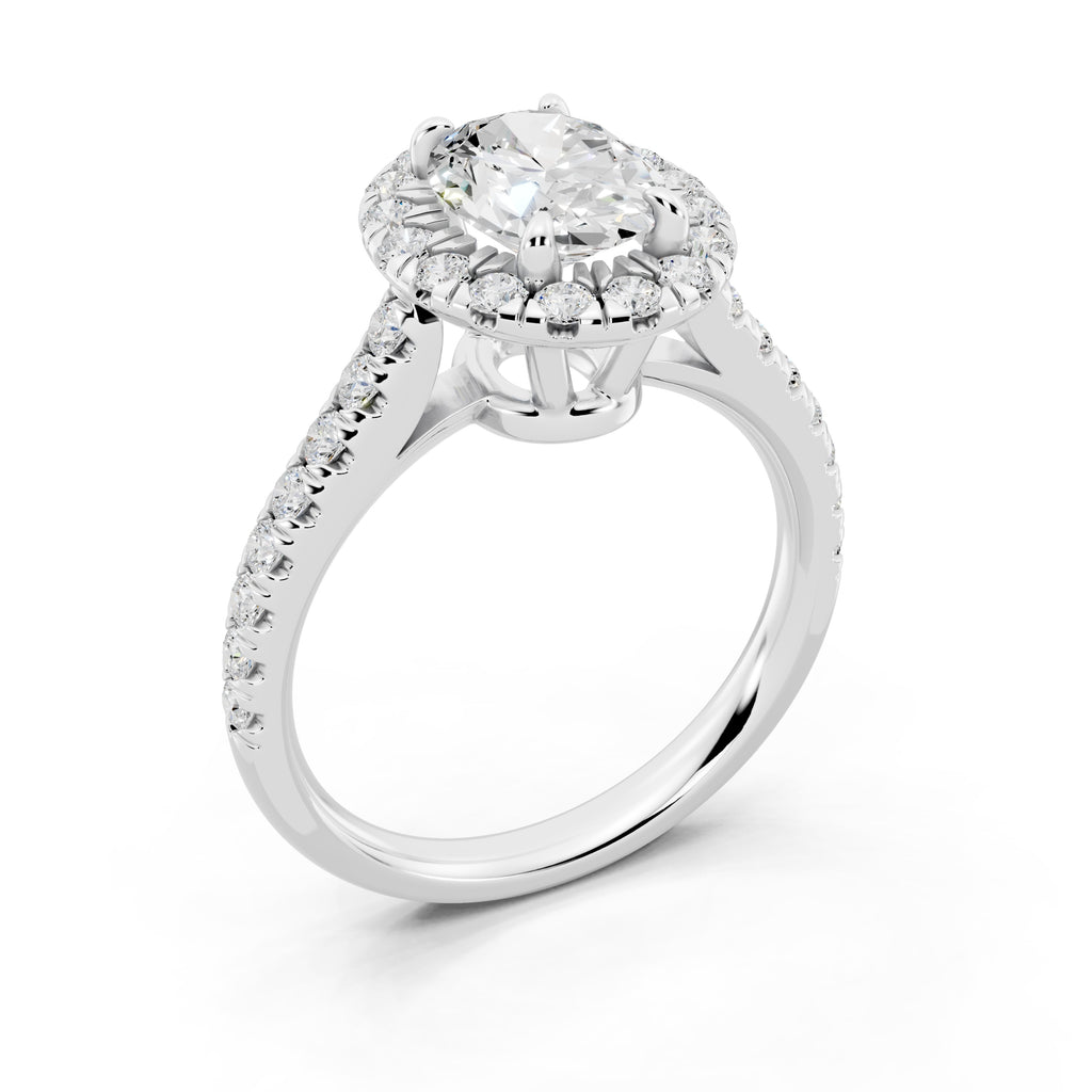 Customizable 1ct Halo Oval cut Lab Diamond Cathedral setting Engagement Ring