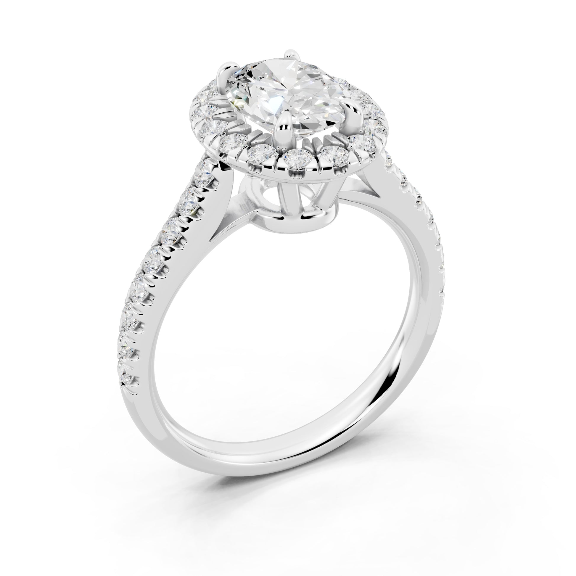 Customizable 1ct Halo Oval cut Lab Diamond Cathedral setting Engagement Ring