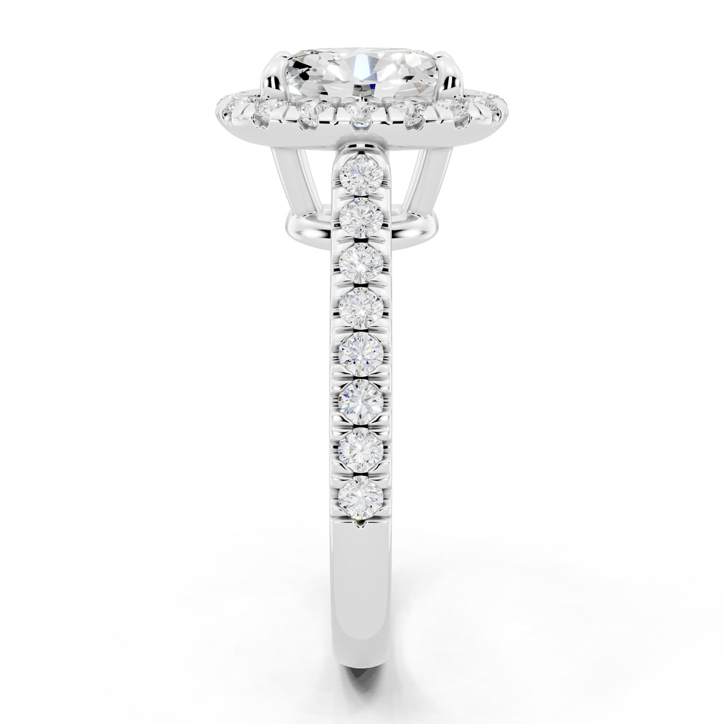 Customizable 1ct Halo Oval cut Lab Diamond Cathedral setting Engagement Ring