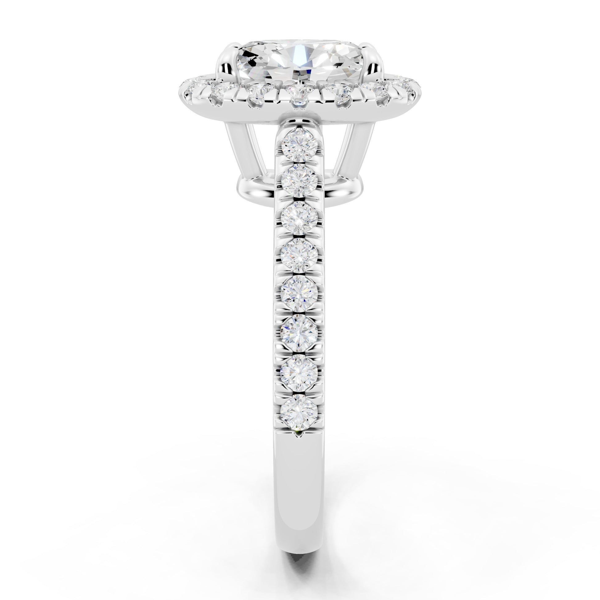 Customizable 1ct Halo Oval cut Lab Diamond Cathedral setting Engagement Ring