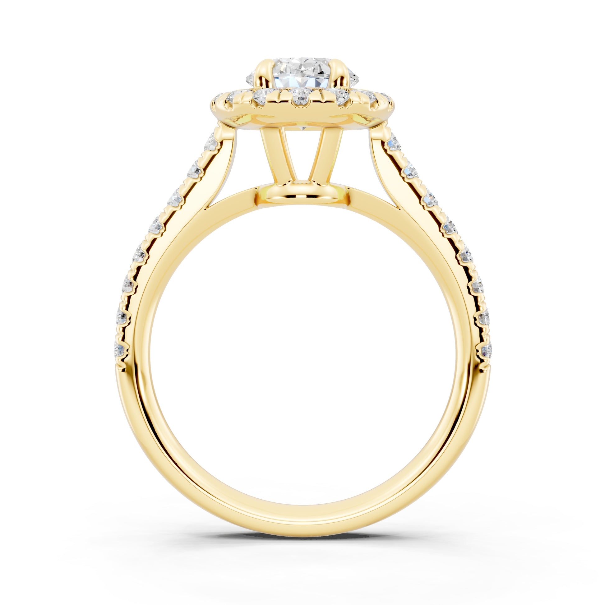 Customizable 1ct Halo Oval cut Lab Diamond Cathedral setting Engagement Ring