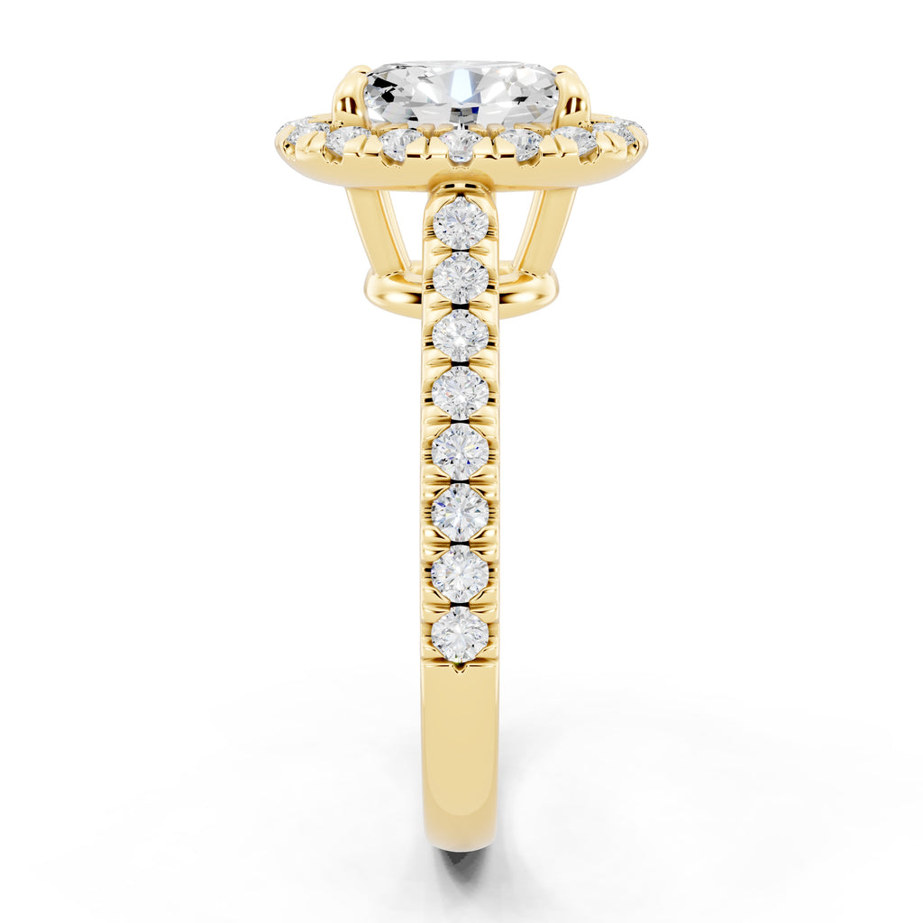 Customizable 1ct Halo Oval cut Lab Diamond Cathedral setting Engagement Ring