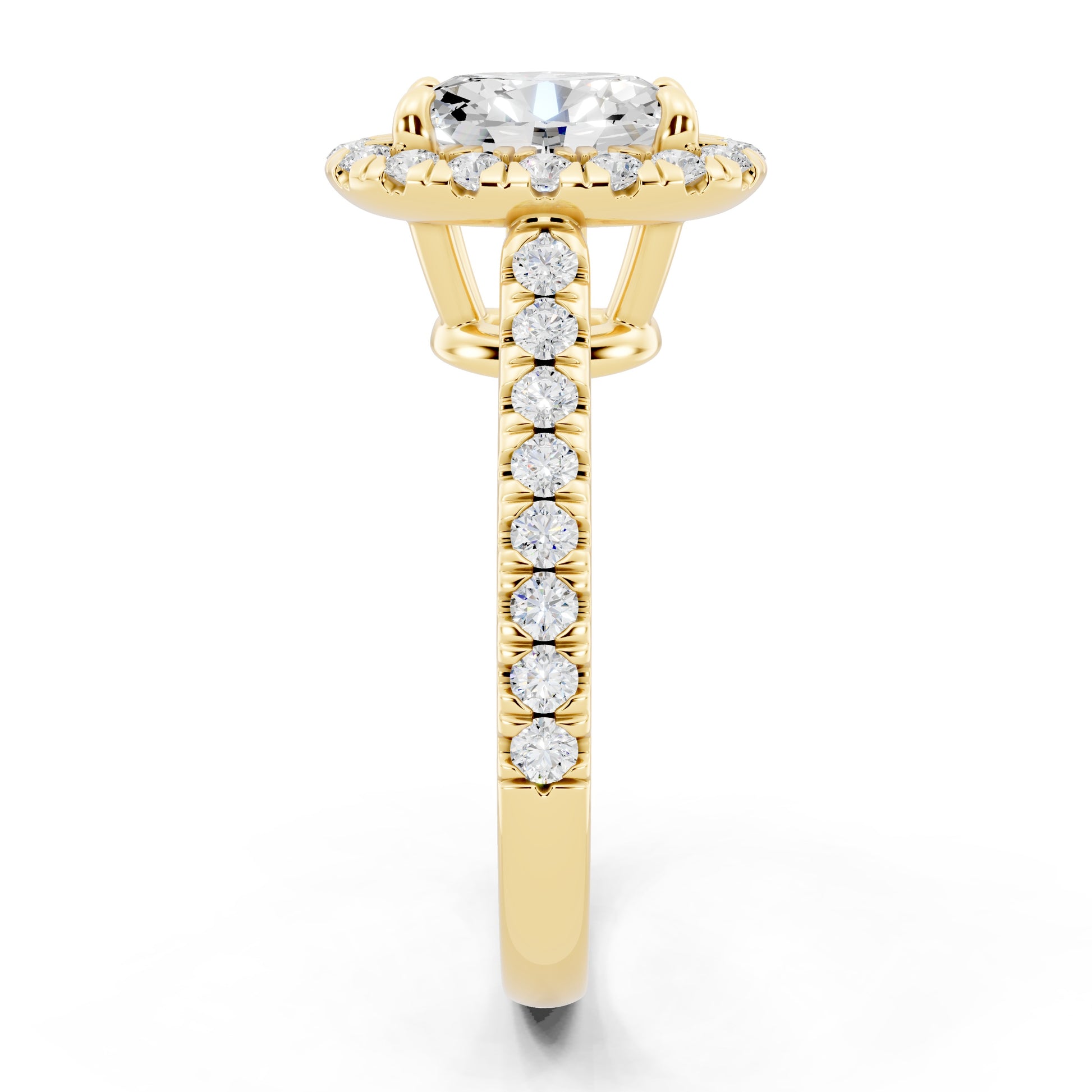 Customizable 1ct Halo Oval cut Lab Diamond Cathedral setting Engagement Ring
