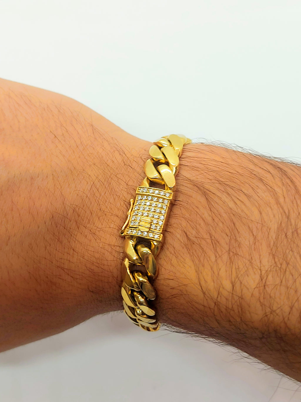 Men's monster gold Cuban link bracelet with box lock