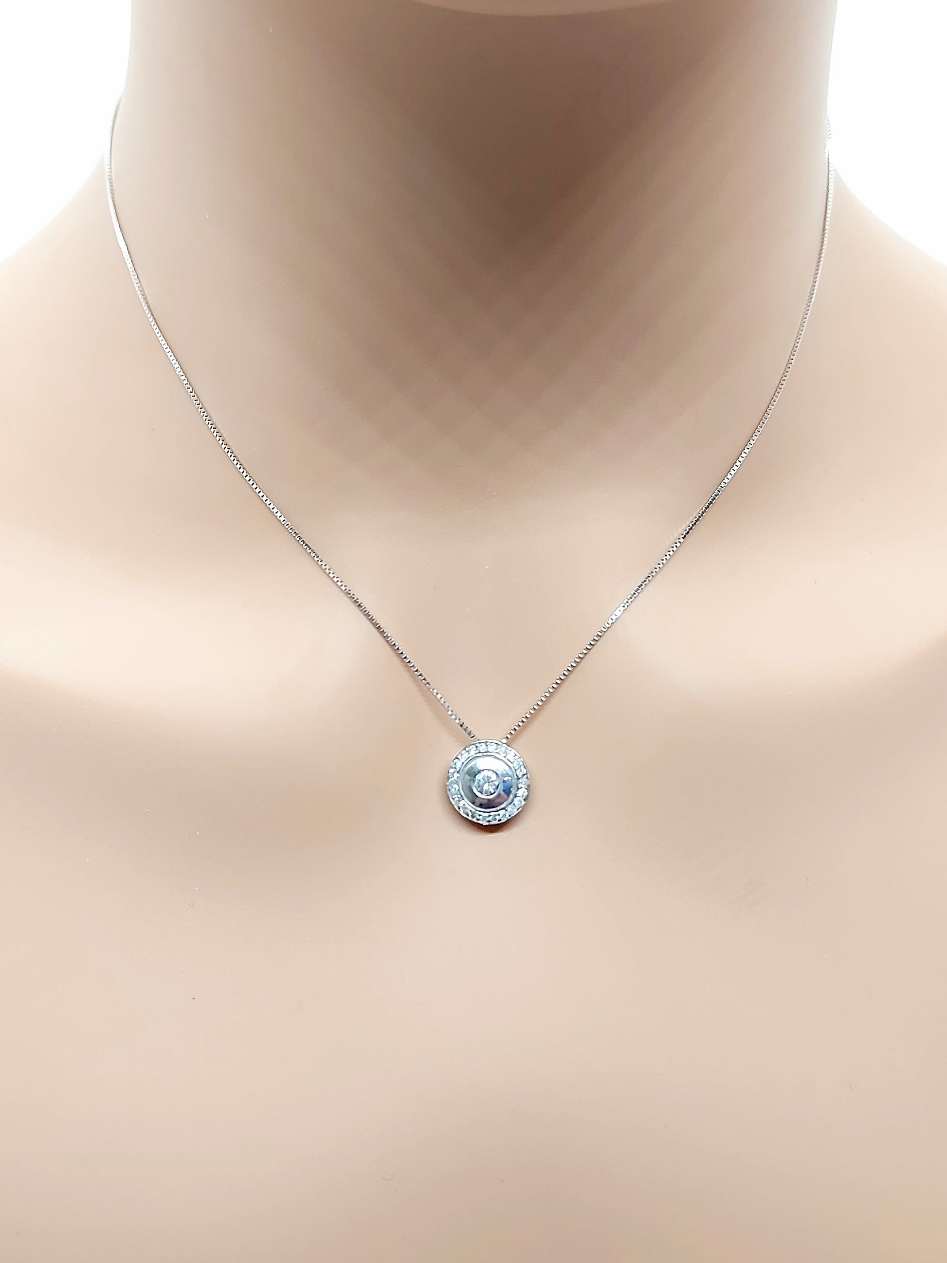 14k Real Solid White Gold with Round Pendant and Real Natural Diamonds for women