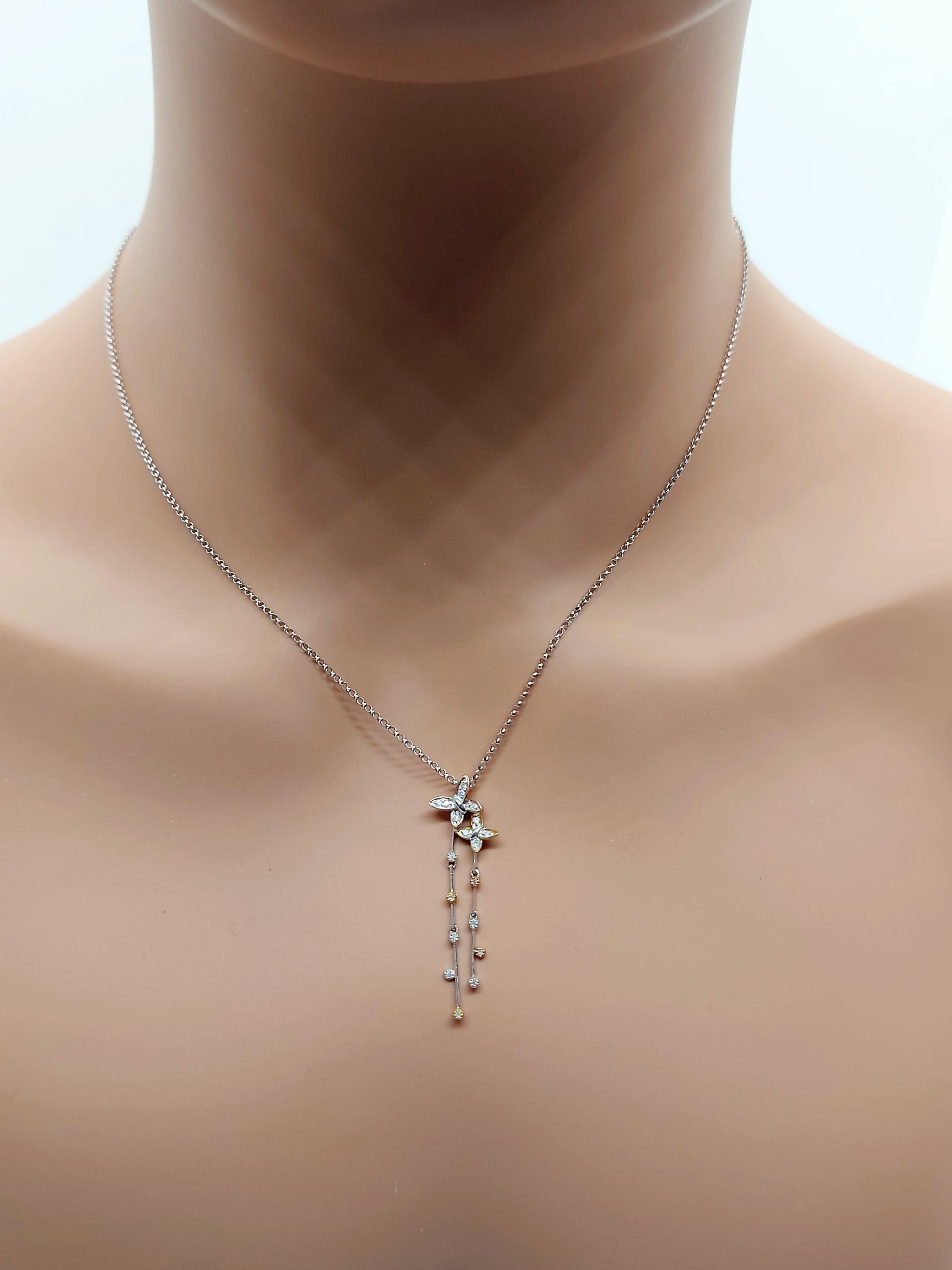 14k Real Solid White Gold Flower Necklace with natural diamonds for women