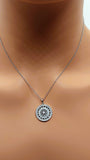 14k Real Solid White Gold Natural Diamond Round Necklace for women, Medallion Necklace with Diamonds for women