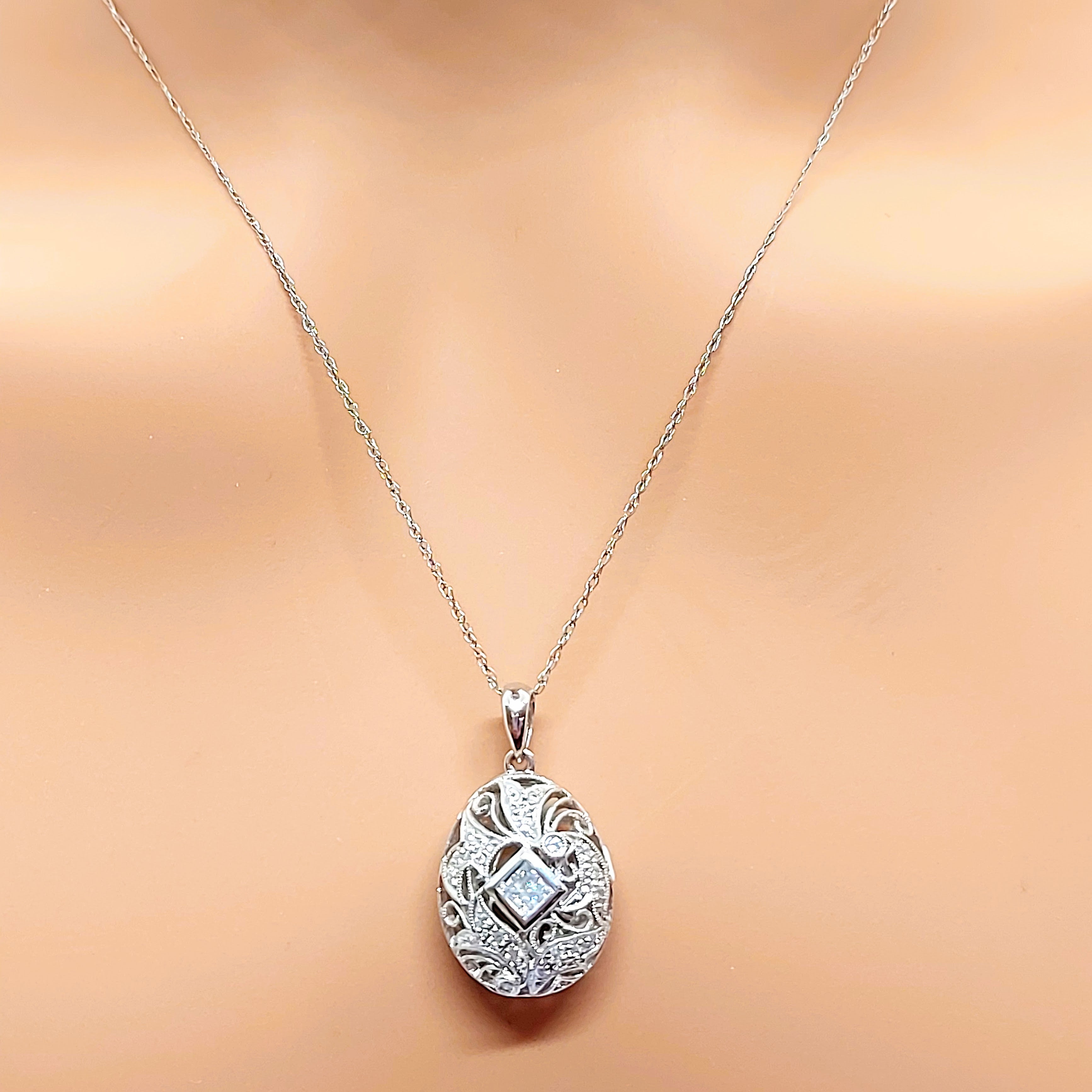 14k Real Solid Gold Oval shaped with CZs Necklace for women