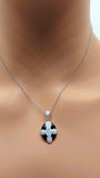 14k Real Solid White Gold Necklace, Oval shaped Necklace for Women with onyx stone