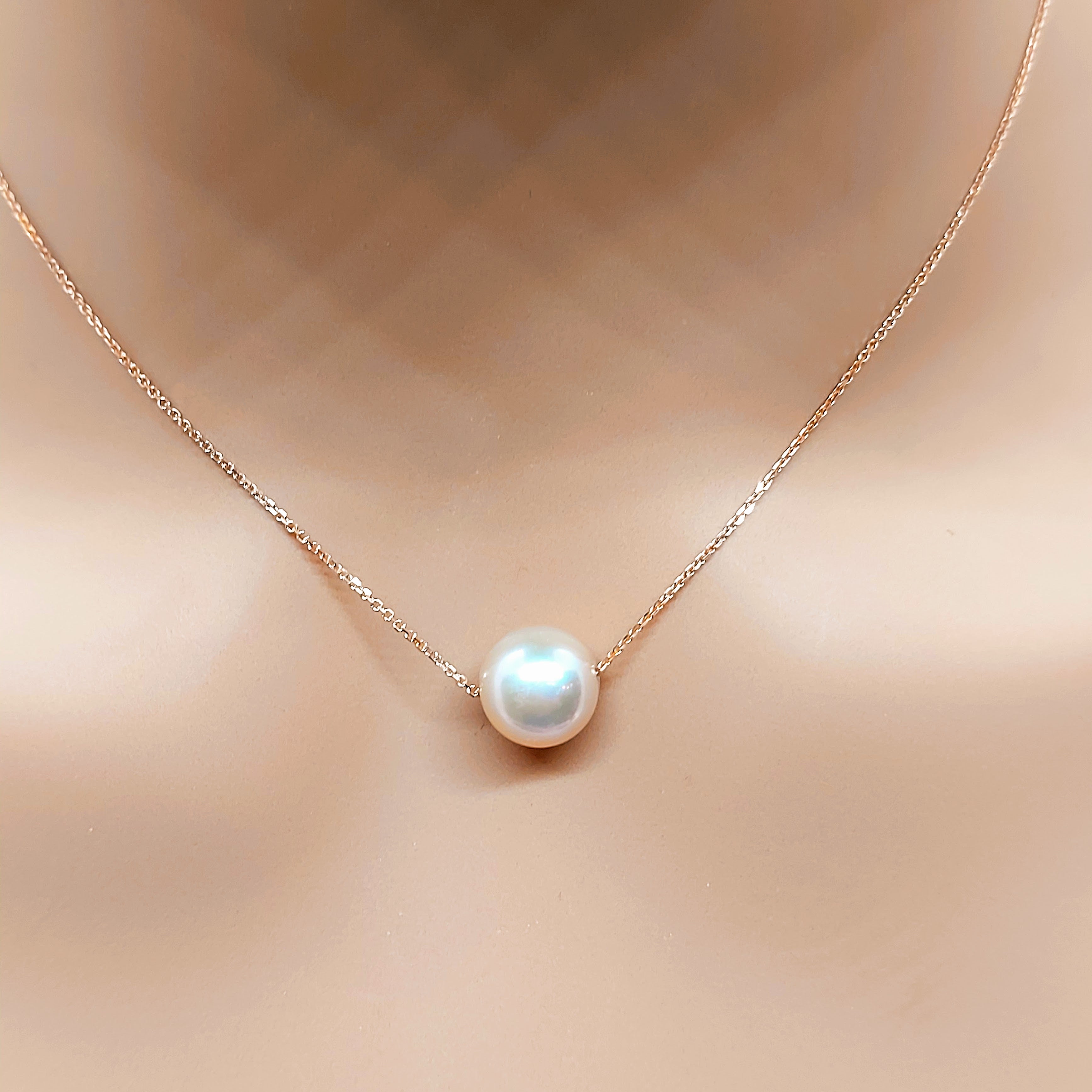 10k Real Solid Pink/Rose Gold Pearl Necklace for women