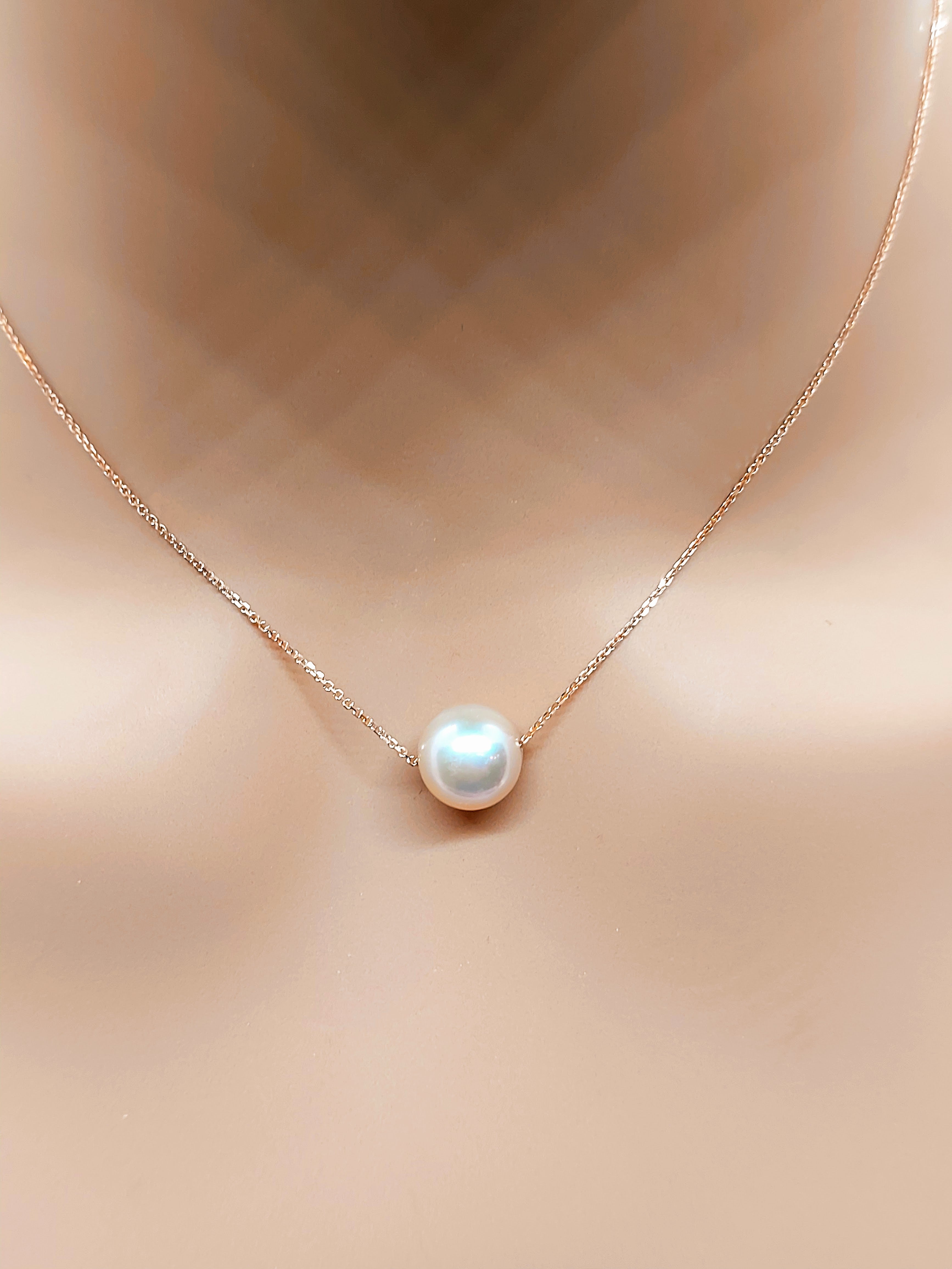 10k Real Solid Pink/Rose Gold Pearl Necklace for women