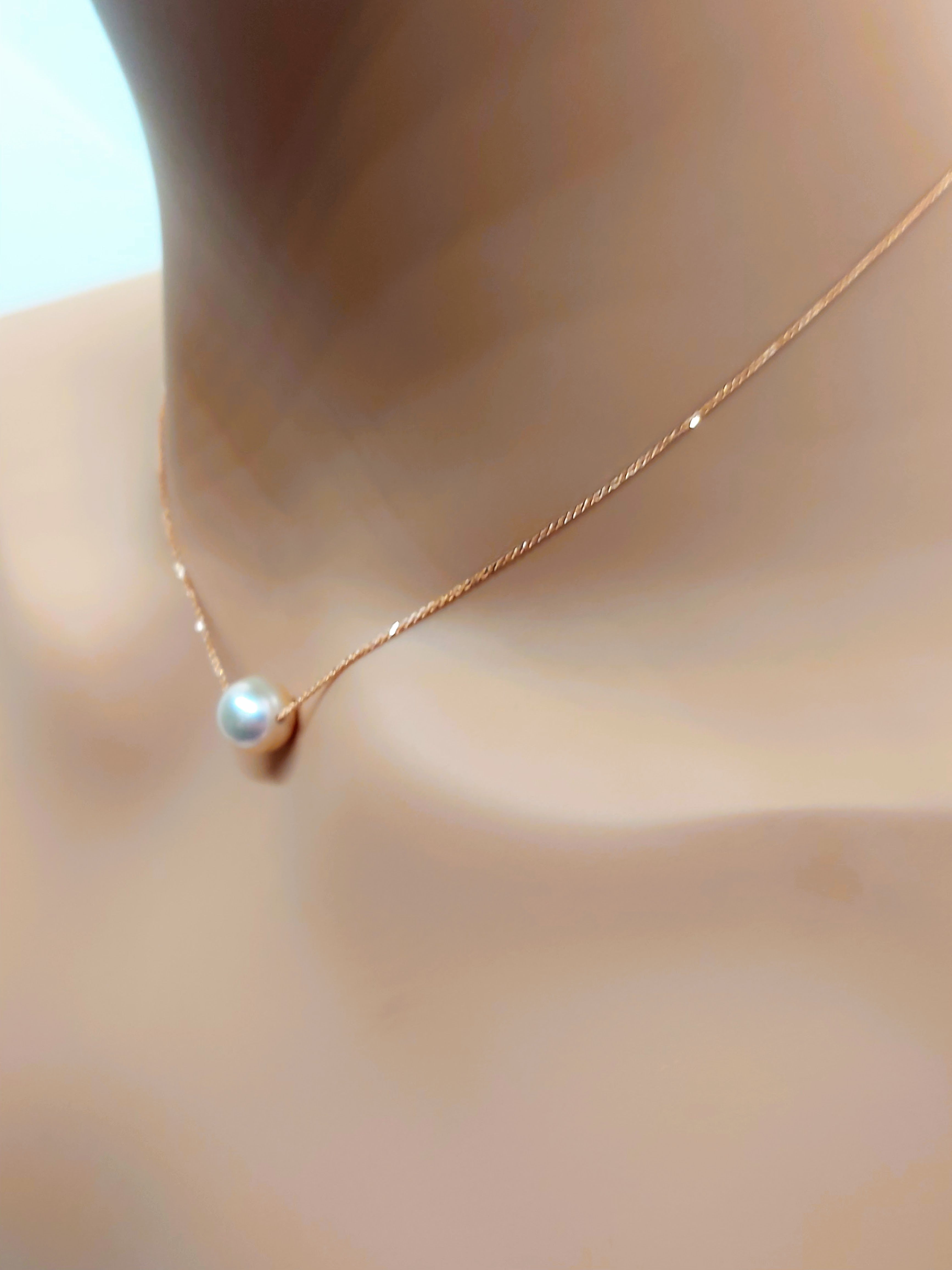 10k Real Solid Pink/Rose Gold Pearl Necklace for women