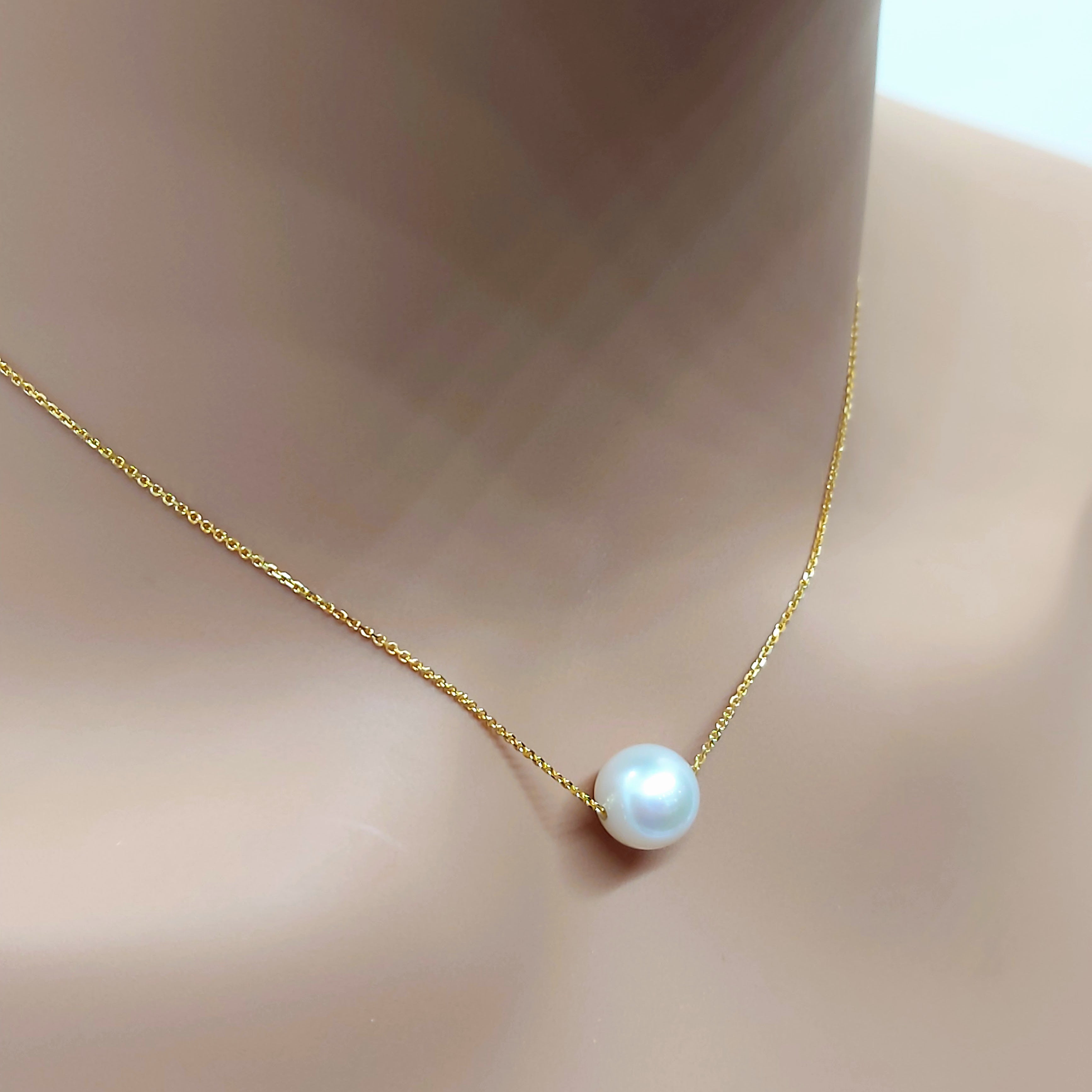 10k Real Solid Gold Pearl Necklace for women