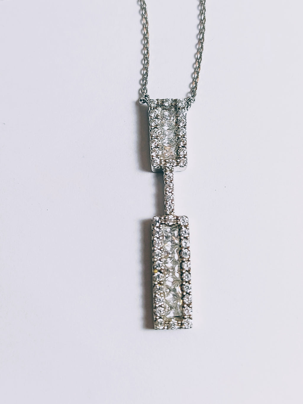 14k Real Solid White Gold Necklace with very high quality Princess cut and Round CZ stones