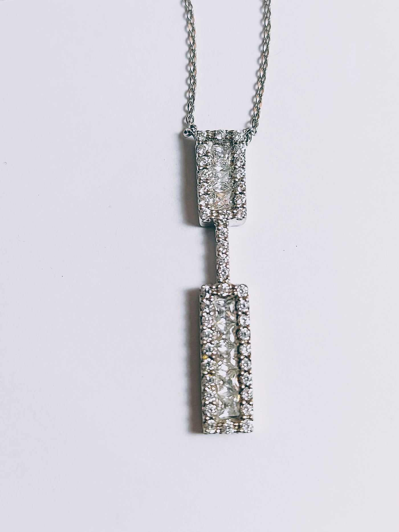 14k Real Solid White Gold Necklace with very high quality Princess cut and Round CZ stones