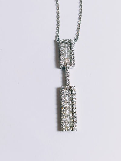 14k Real Solid White Gold Necklace with very high quality Princess cut and Round CZ stones